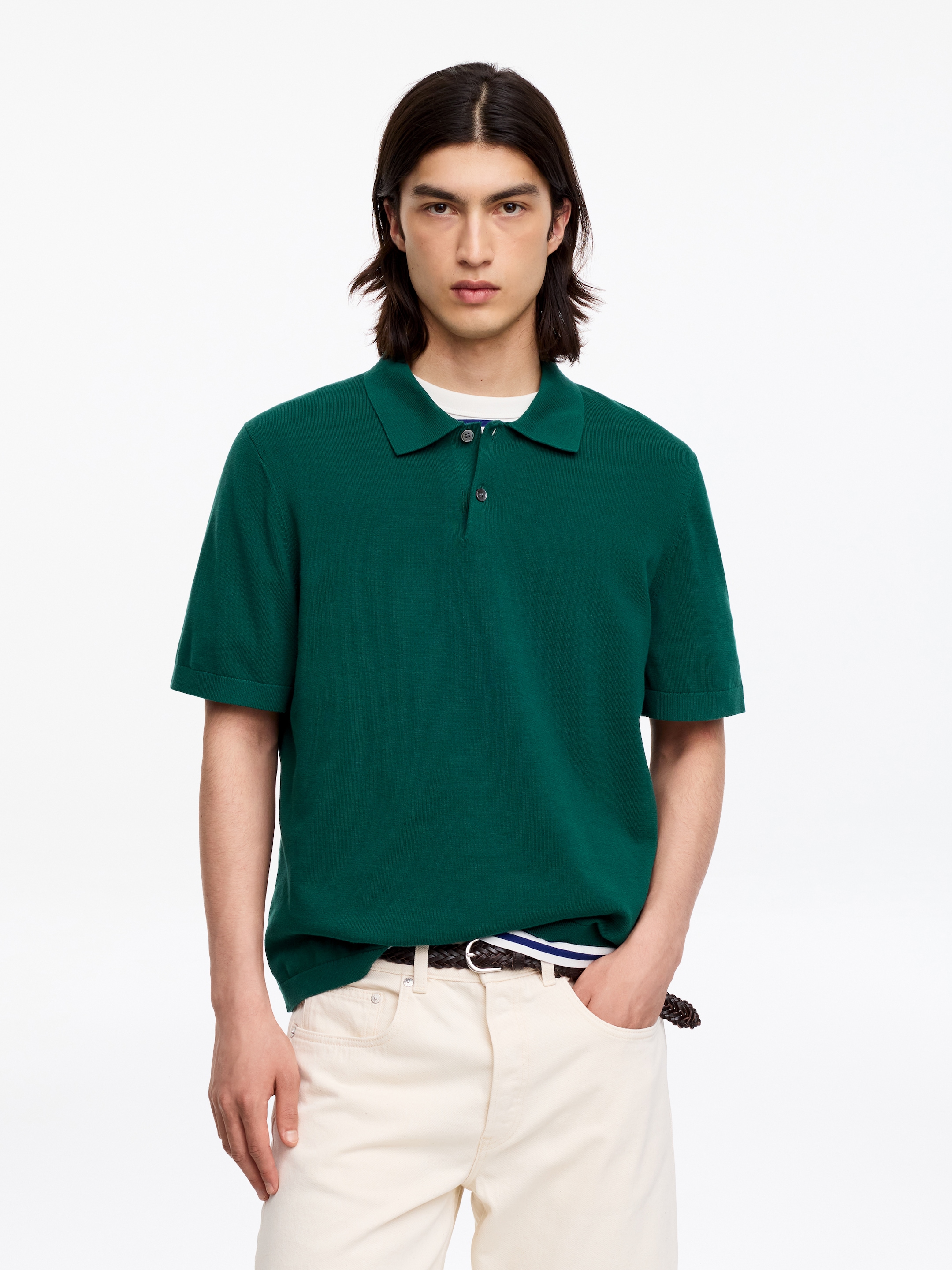 Fine-Knit Polo Shirt-#345940-19425