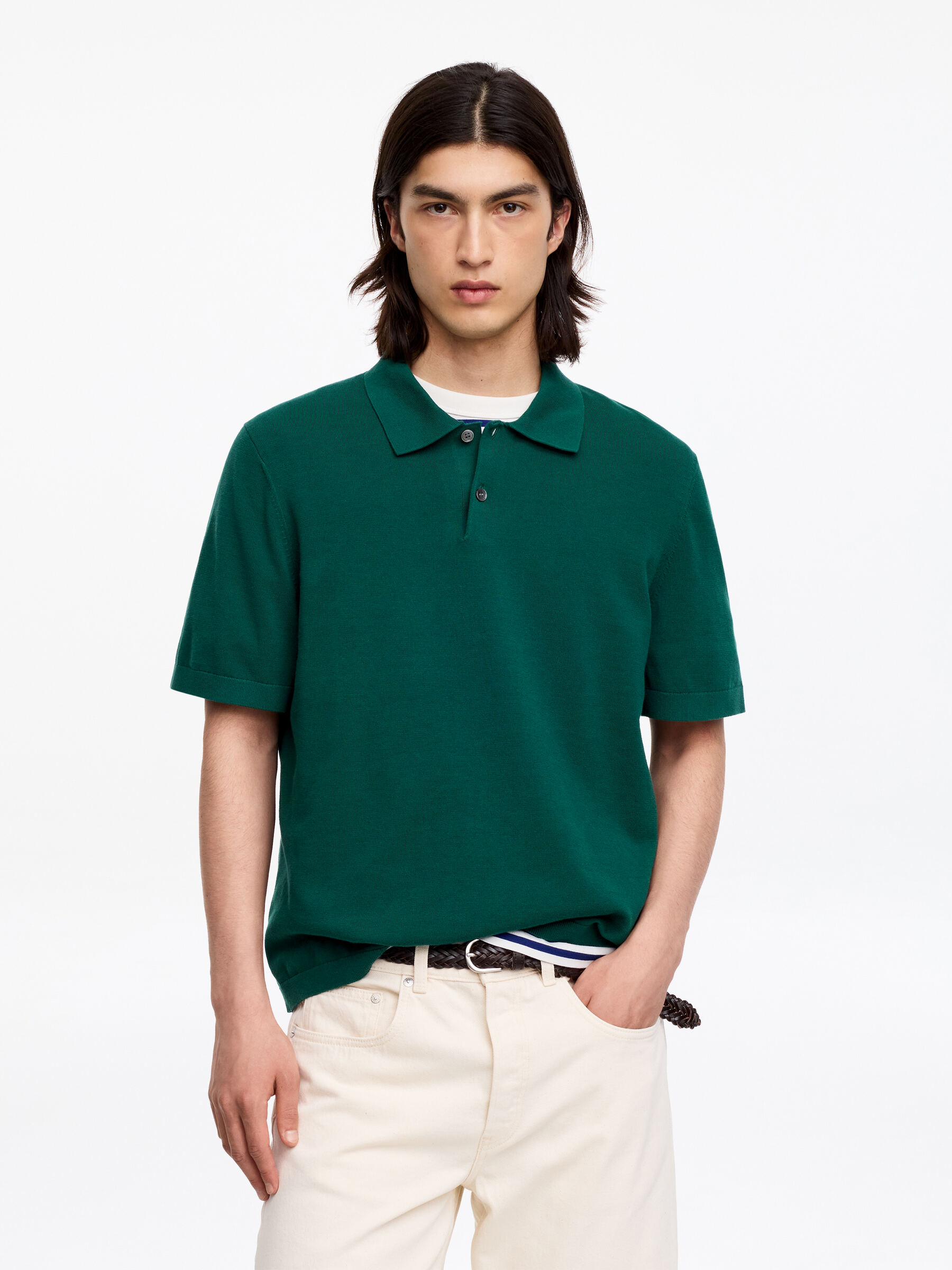 Fine-Knit Polo Shirt-#345940-19425
