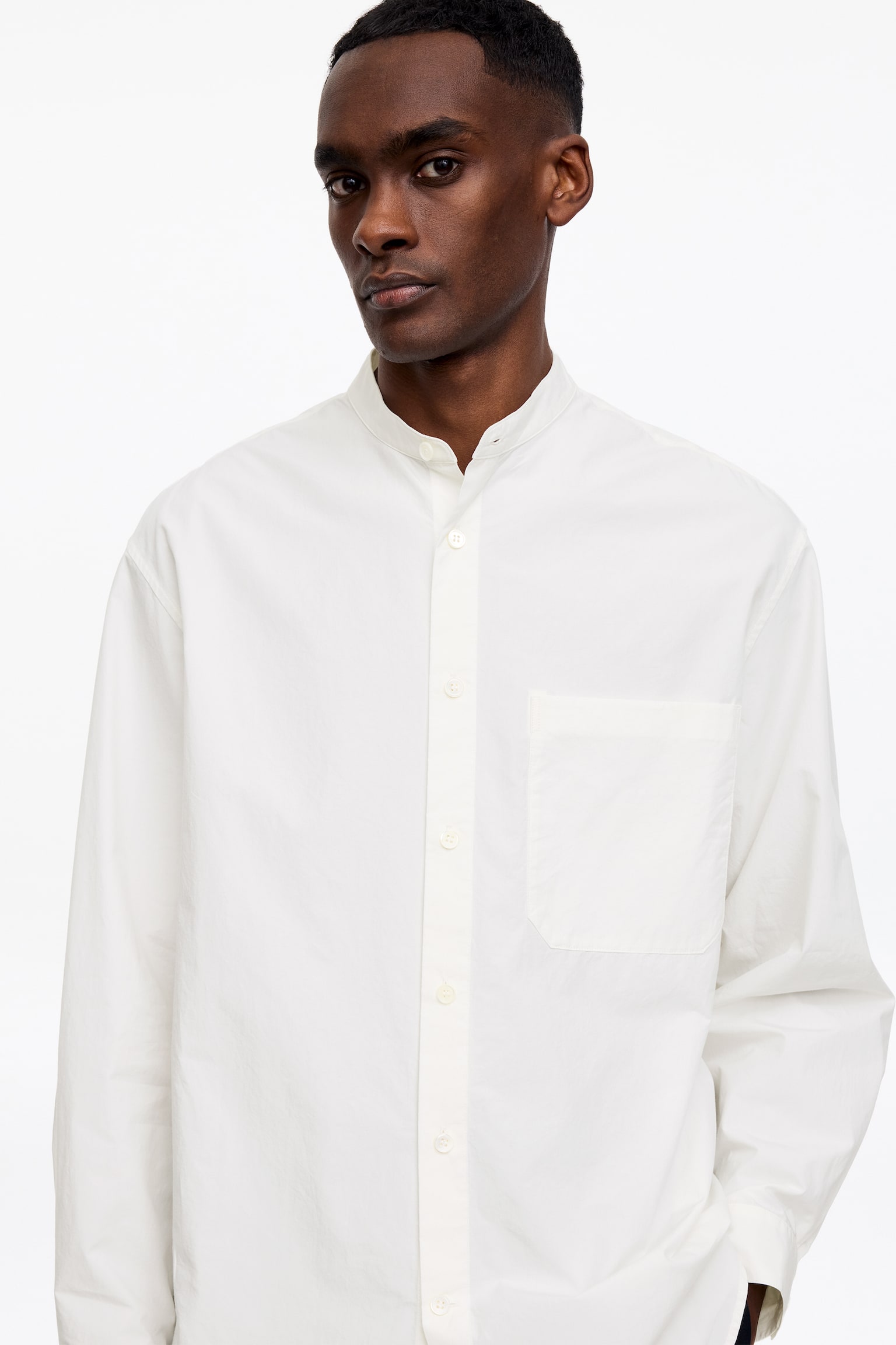 Popliinipaita pystykauluksella - Luonnonvalkoinen/Musta - 3