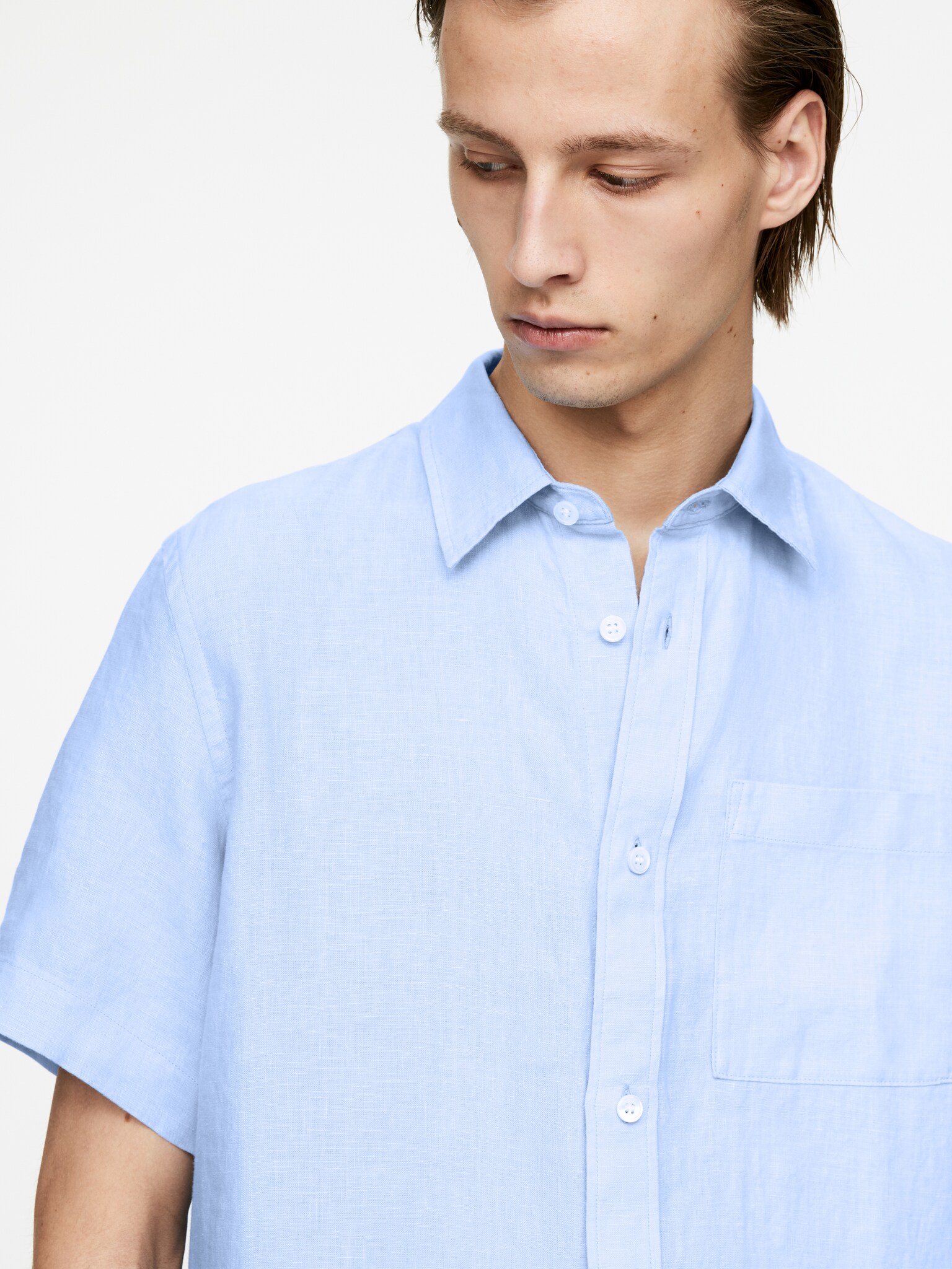 Chemise décontractée en lin - Bleu ciel/gris - 4