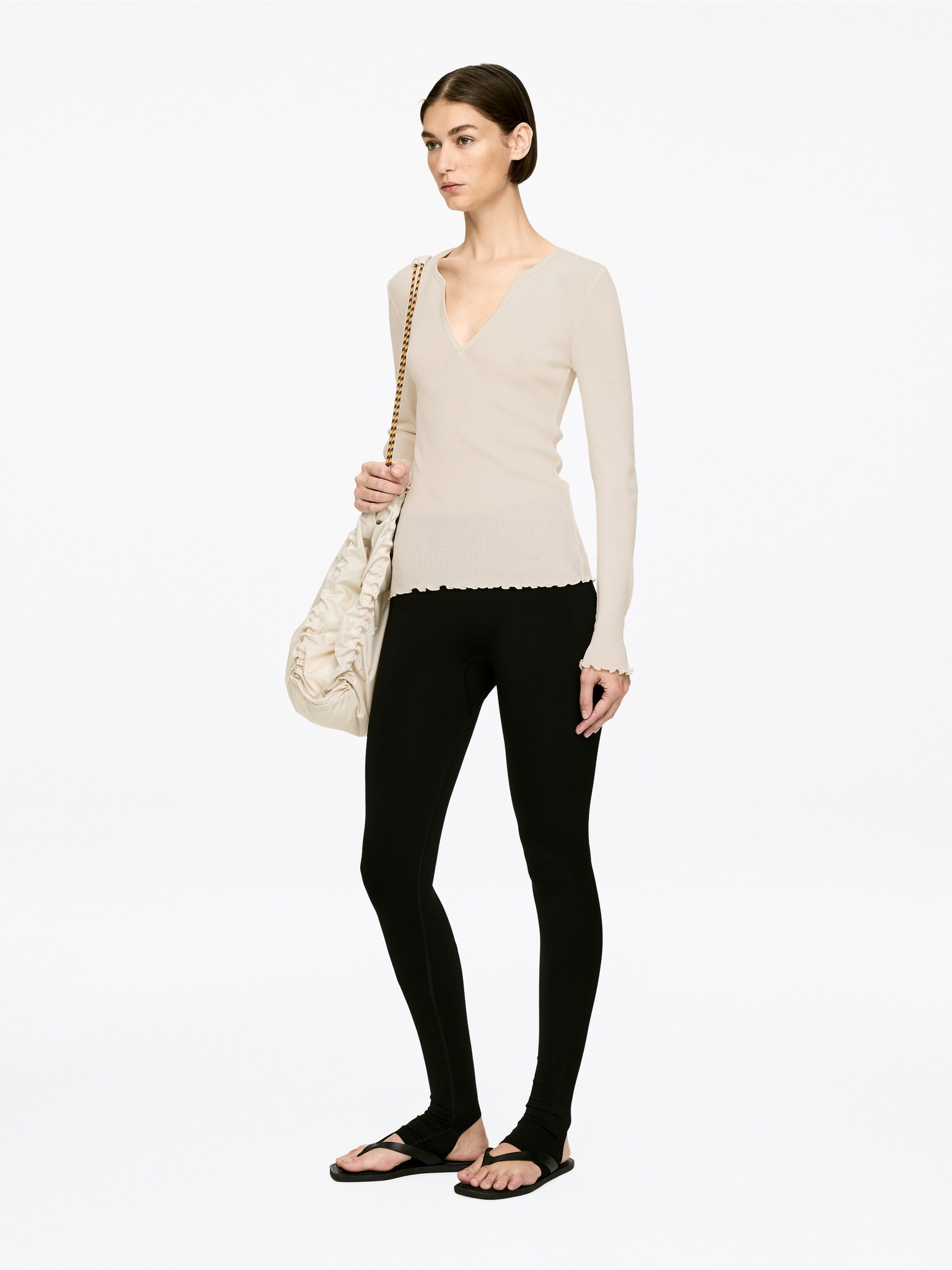 Haut côtelé en laine et soie - Blanc cassé/Noir - 4