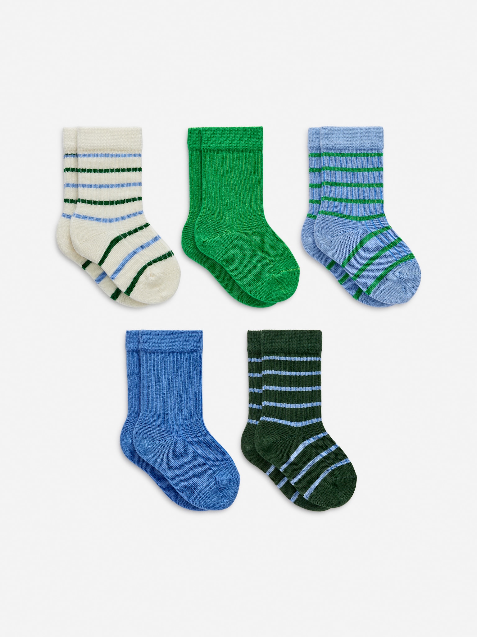 Chaussettes en maille côtelée, 5 paires - Vert/Bleu/Mauve/Rouge/Mauve/Rouge/Vert/Bleu/Blanc cassé/Beige/Bleu - 1