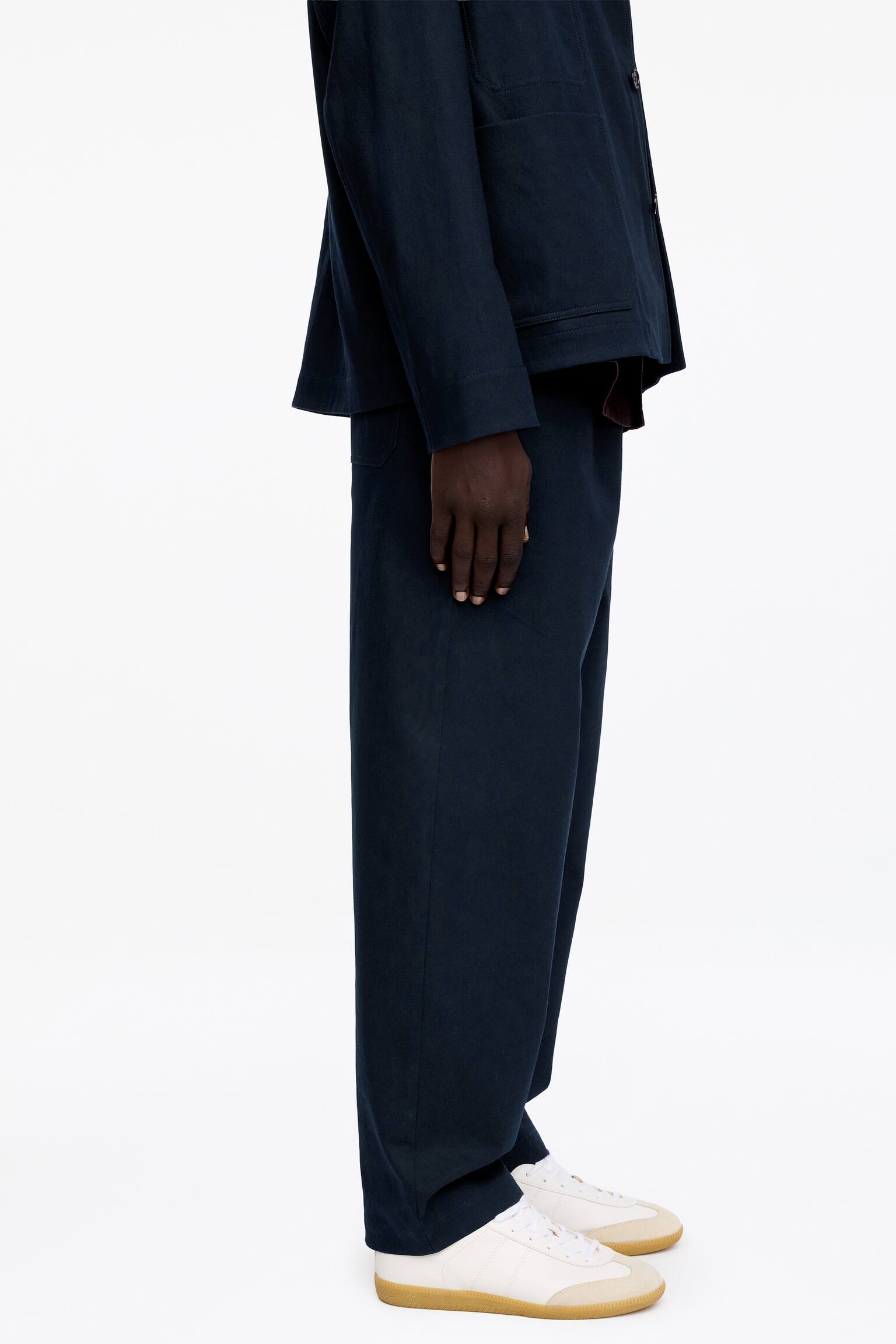 Pantaloni ampi in cotone e lino-Blu scuro - 3