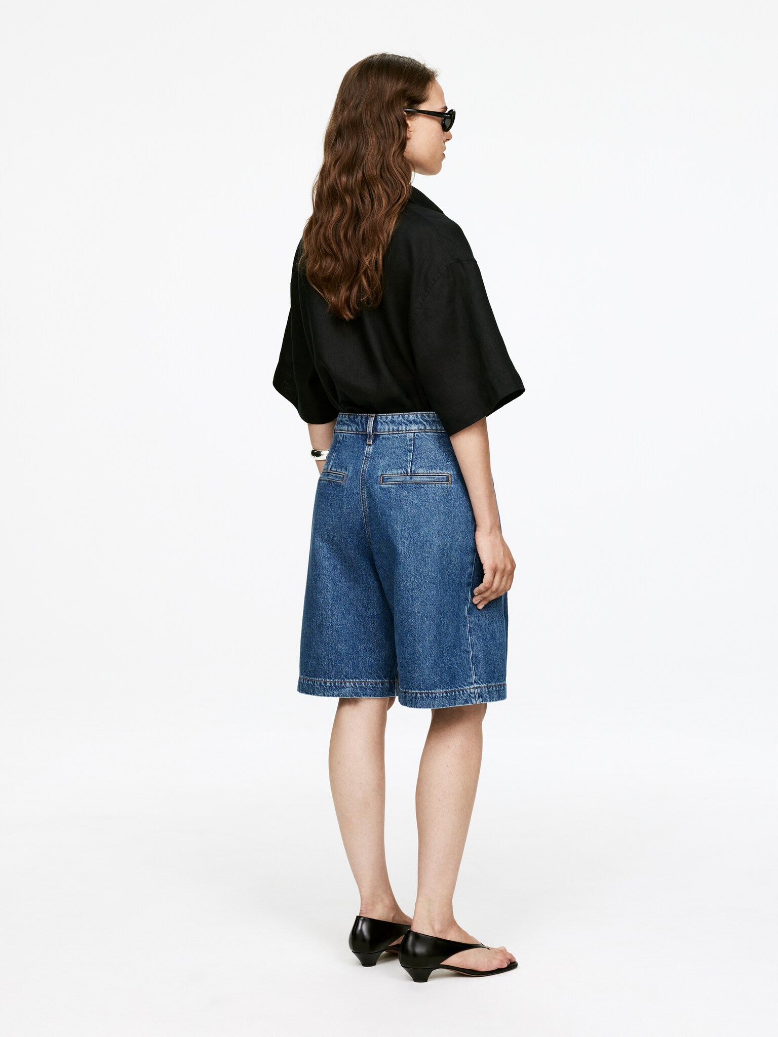 Veckade denimshorts - Mellanblå - 4
