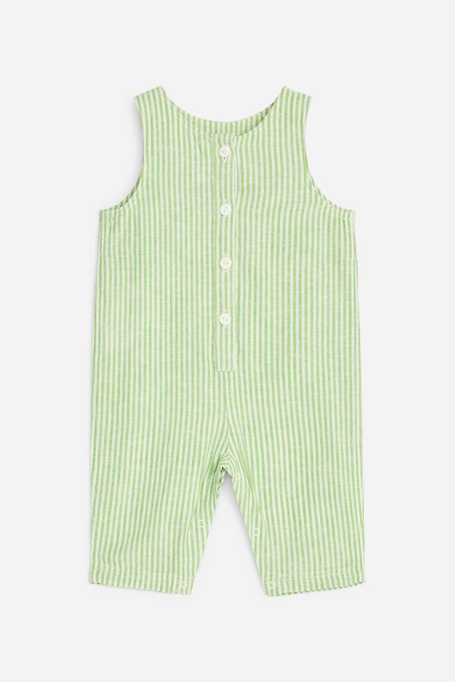 Cotton-Linen Dungarees - Green/White - 1