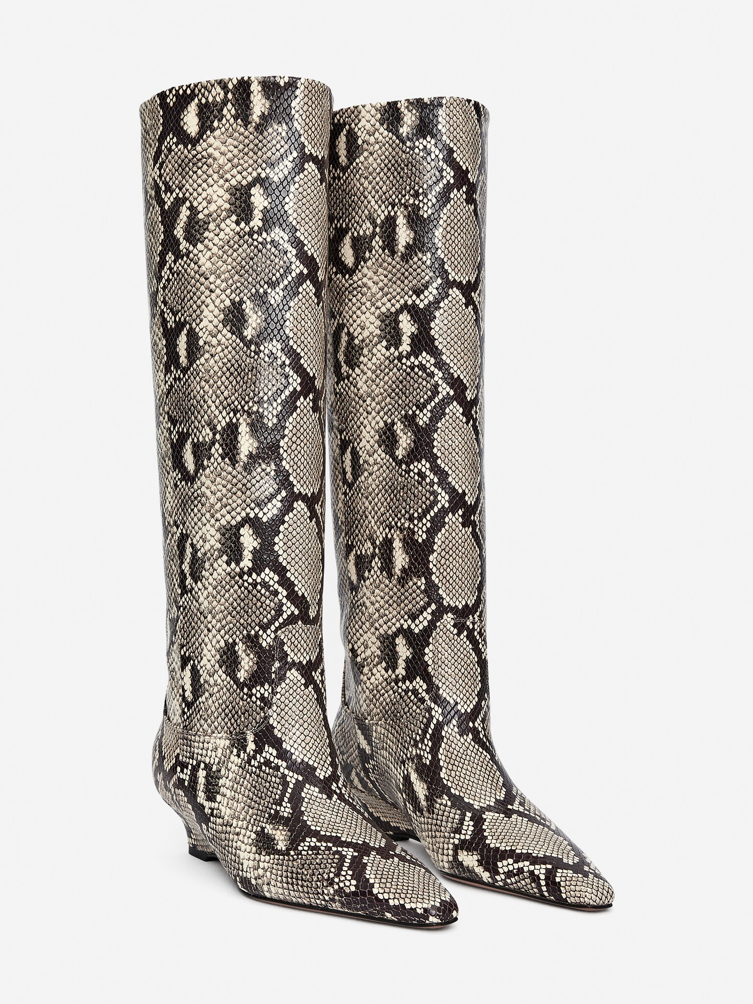 Bottes en cuir à talon compensé - Beige/Noir - 3