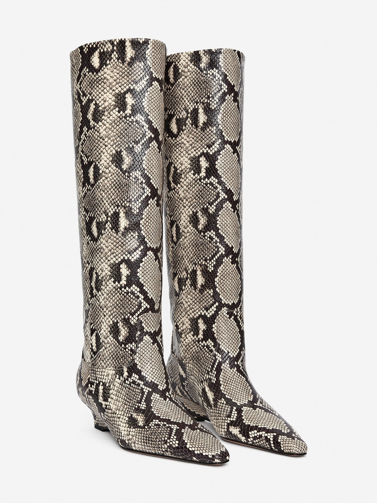 Wedge-Heel Leather Boots - Beige/Black - 3