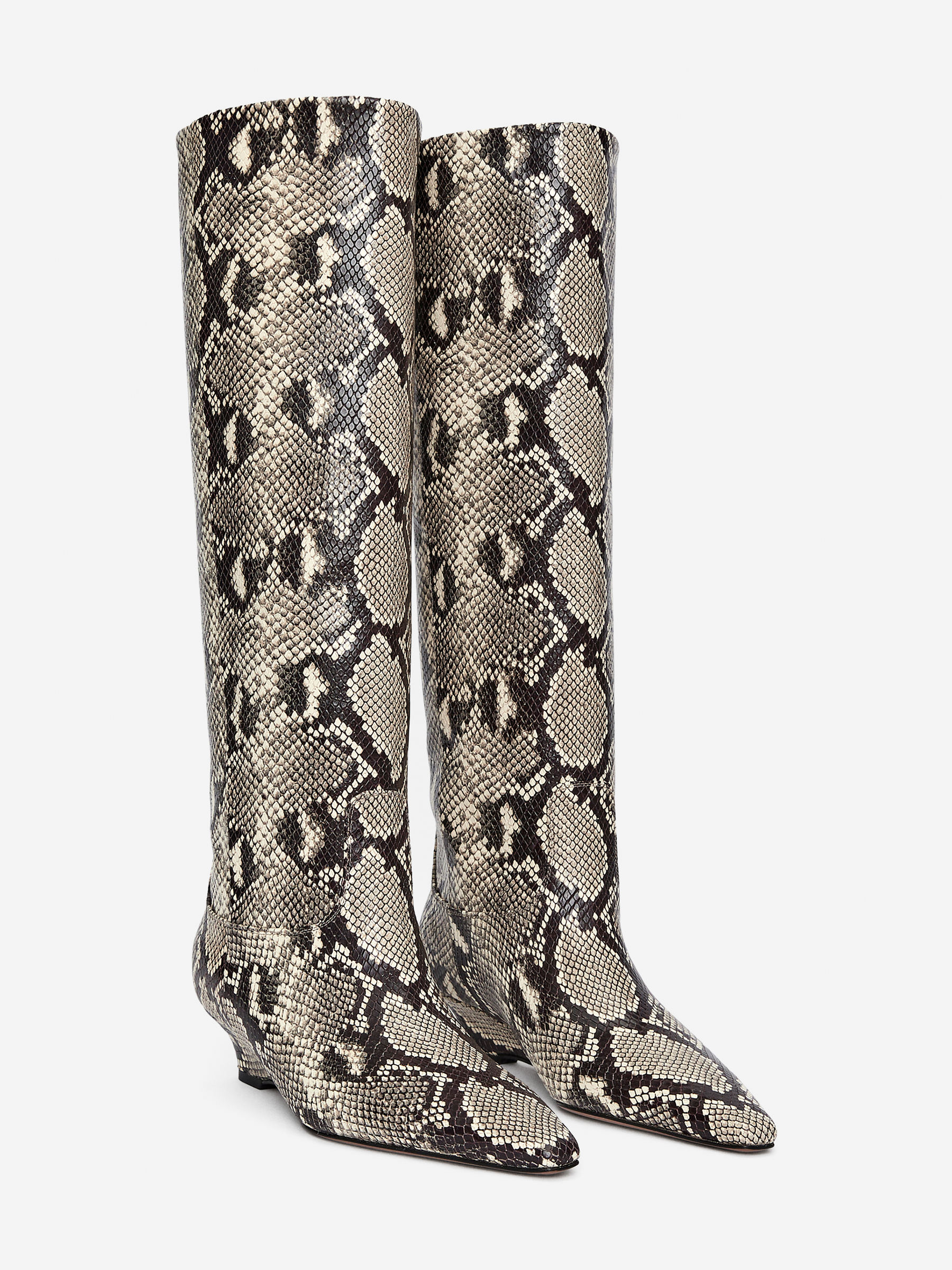 Bottes en cuir à talon compensé - Beige/Noir - Femme - StillMedia/DescriptiveStillLife - 3