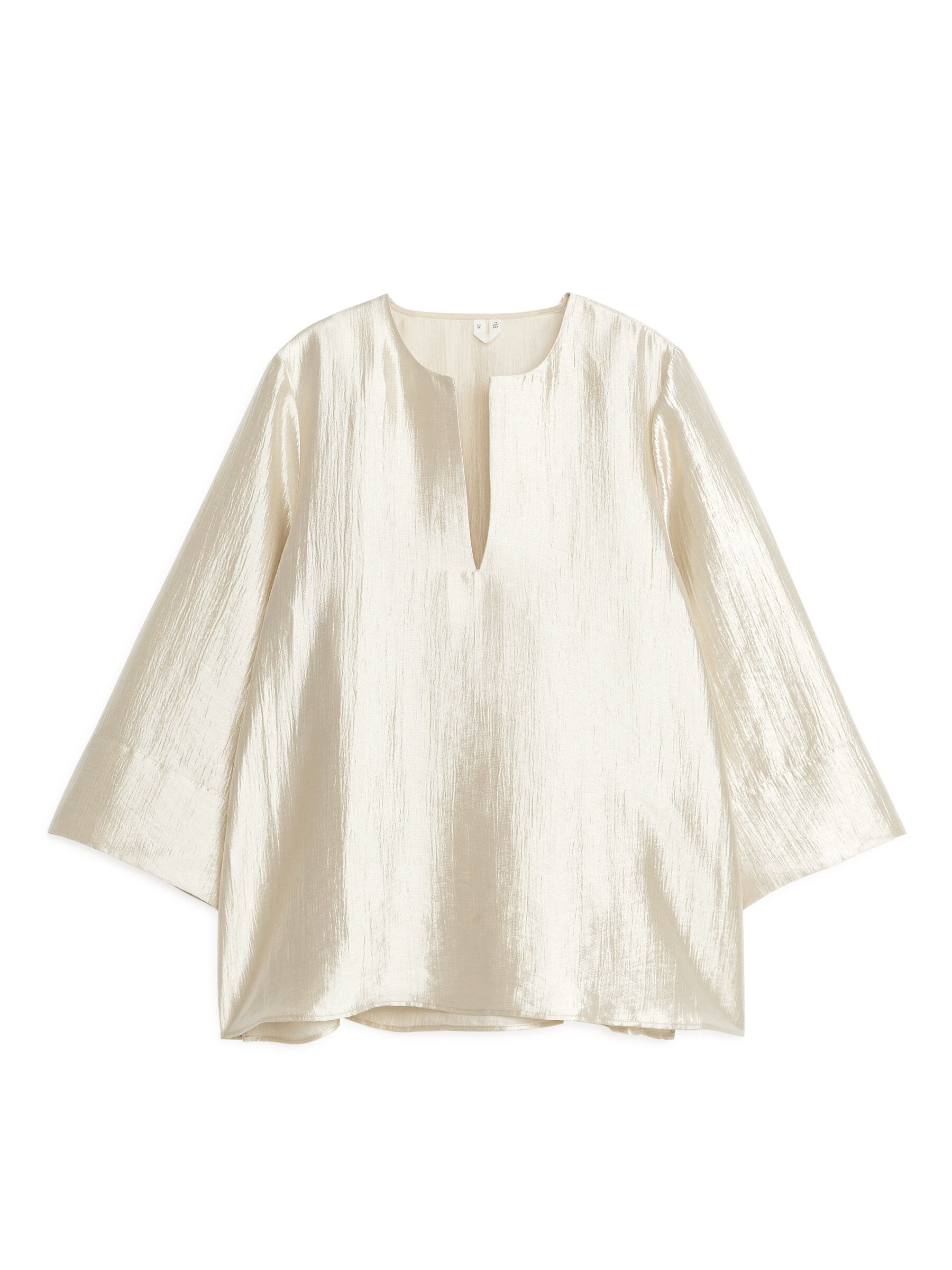 Gnieciona bluzka z rozcięciem przy dekolcie - Beżowy - Luźny fason - Women - StillMedia/DescriptiveStillLife - 2