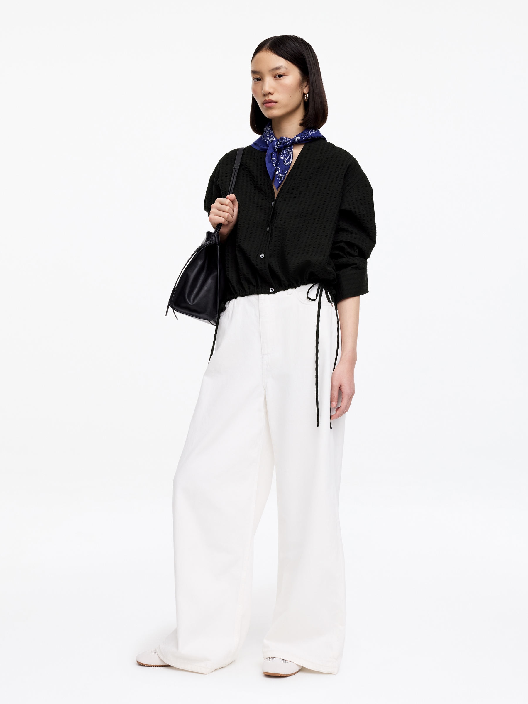 Seersucker Top - Black - Regular fit - Women - StillMedia/Lookbook - 6