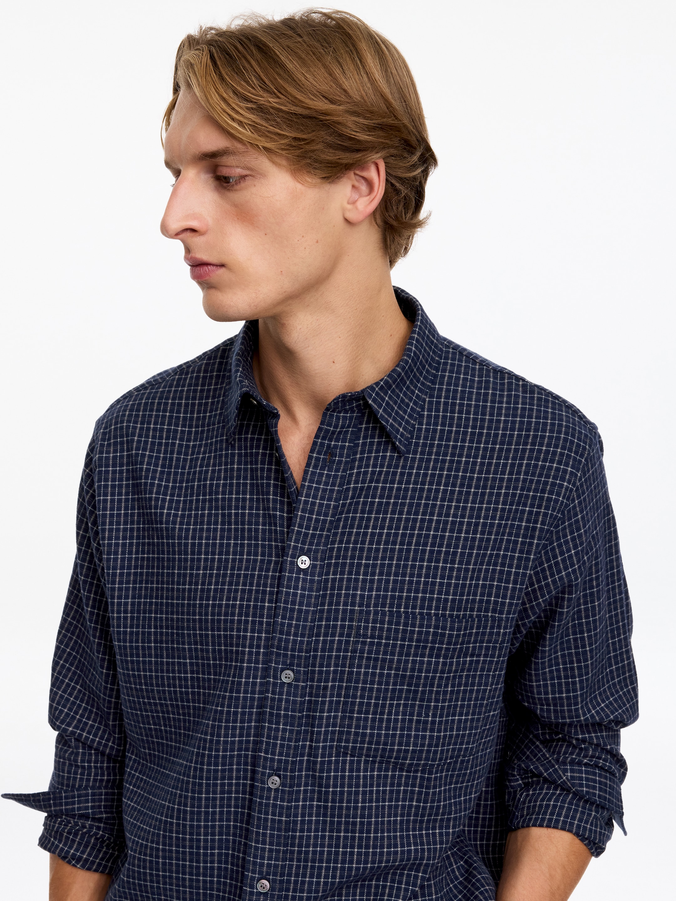 Camisa de franela cepillada - Azul marino oscuro - Corte relajado - men - StillMedia/Lookbook - 4