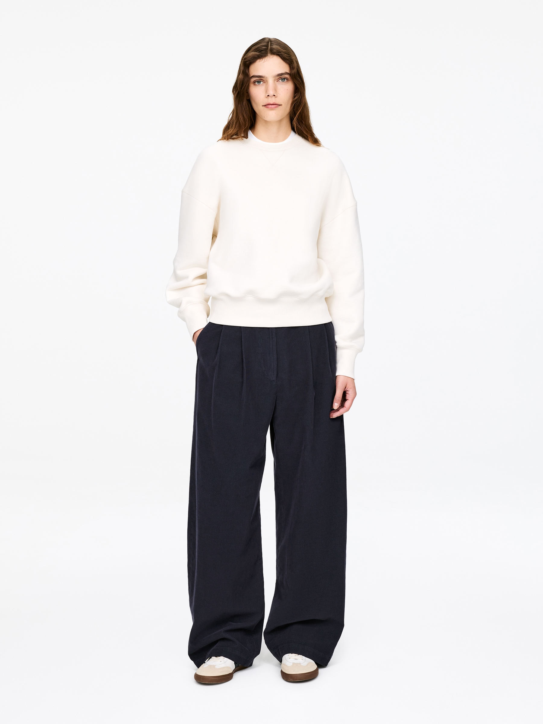 High-Waist Corduroy Trousers - Dark Blue - Regular fit - Women - StillMedia/Lookbook - 3