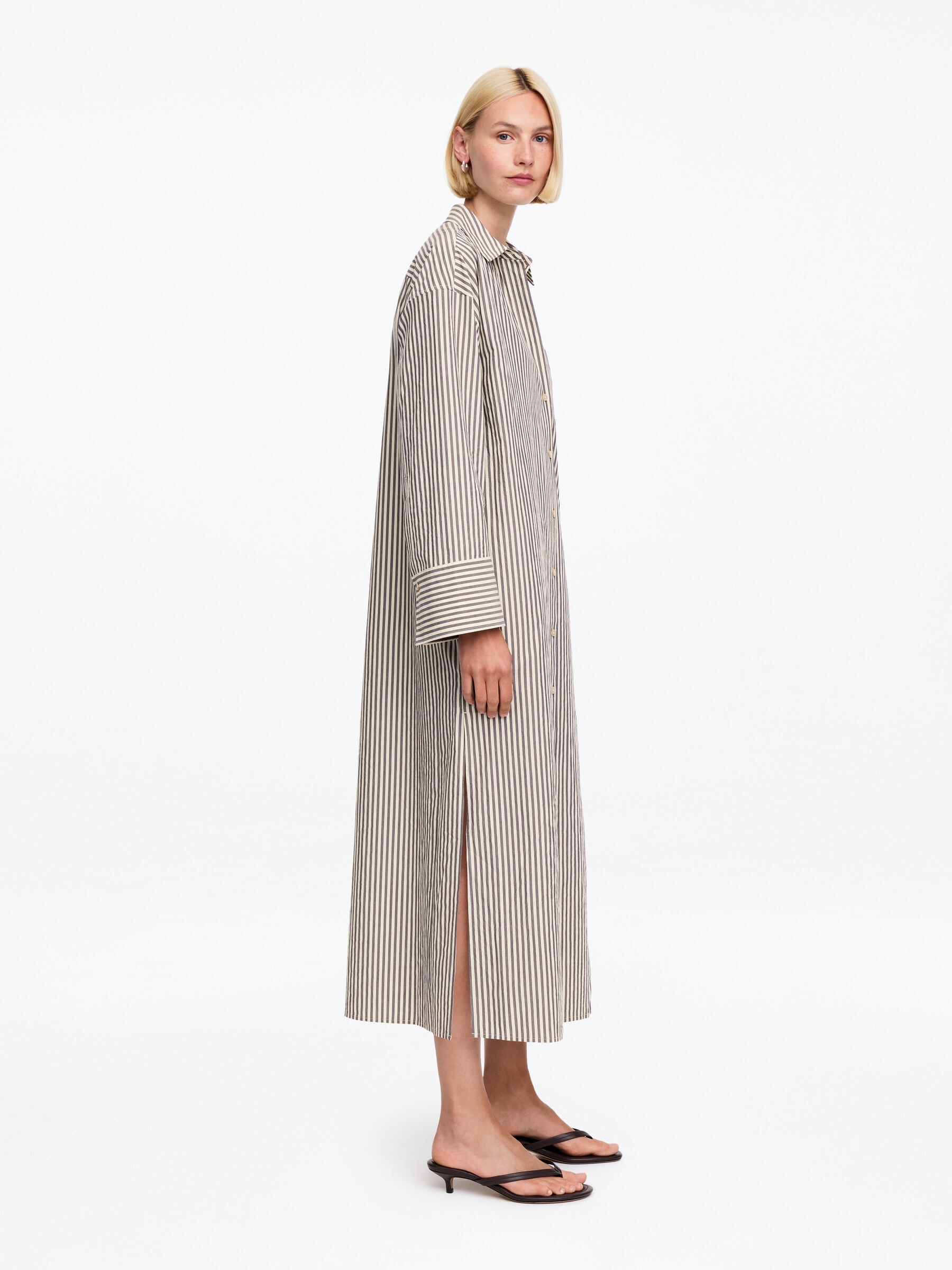 Cotton Shirt Dress - Brown/Off White - Regular fit - Women - StillMedia/Lookbook - 2