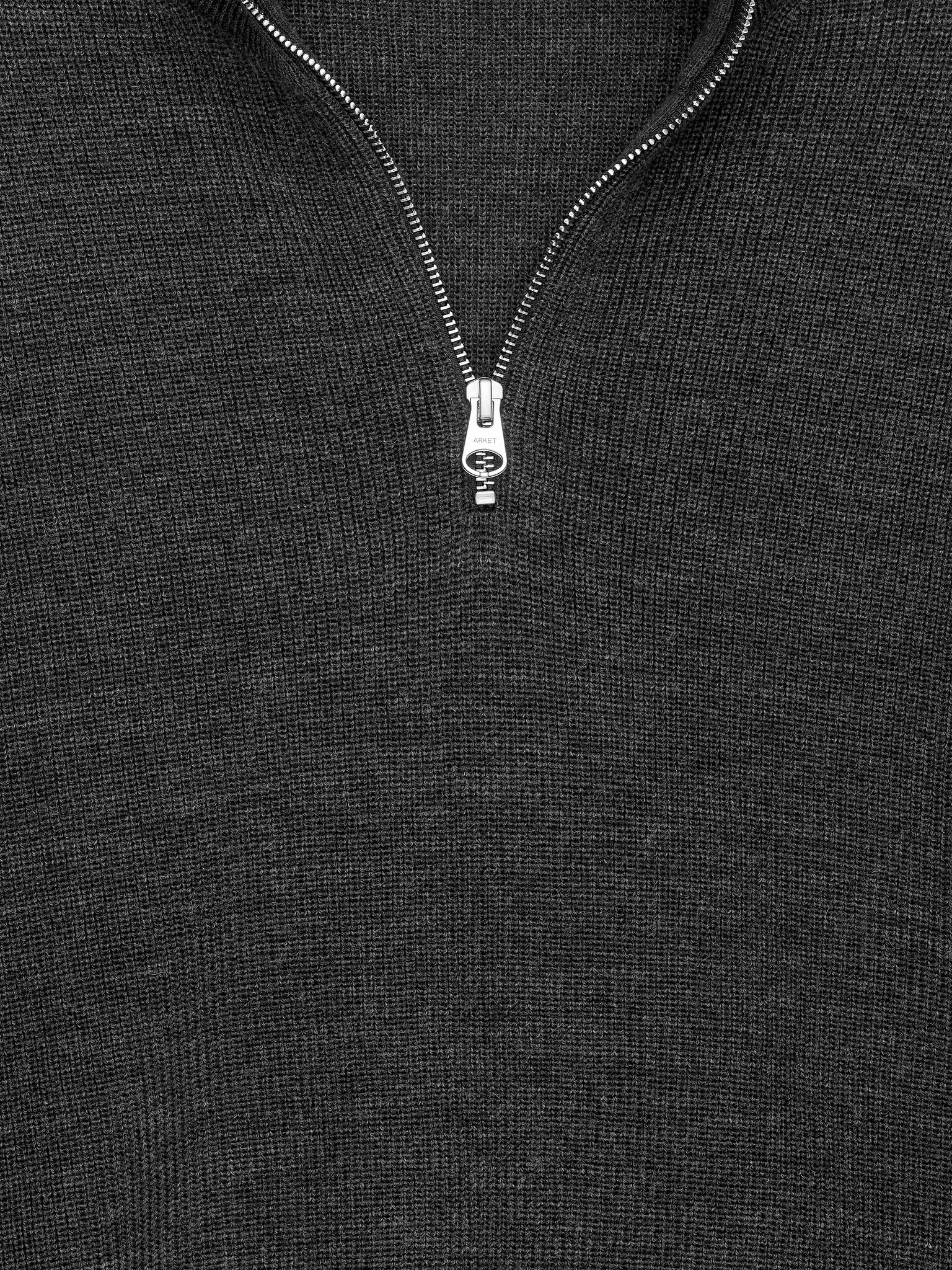 Pull demi-zip en laine et coton - Gris foncé/Bleu foncé - 5
