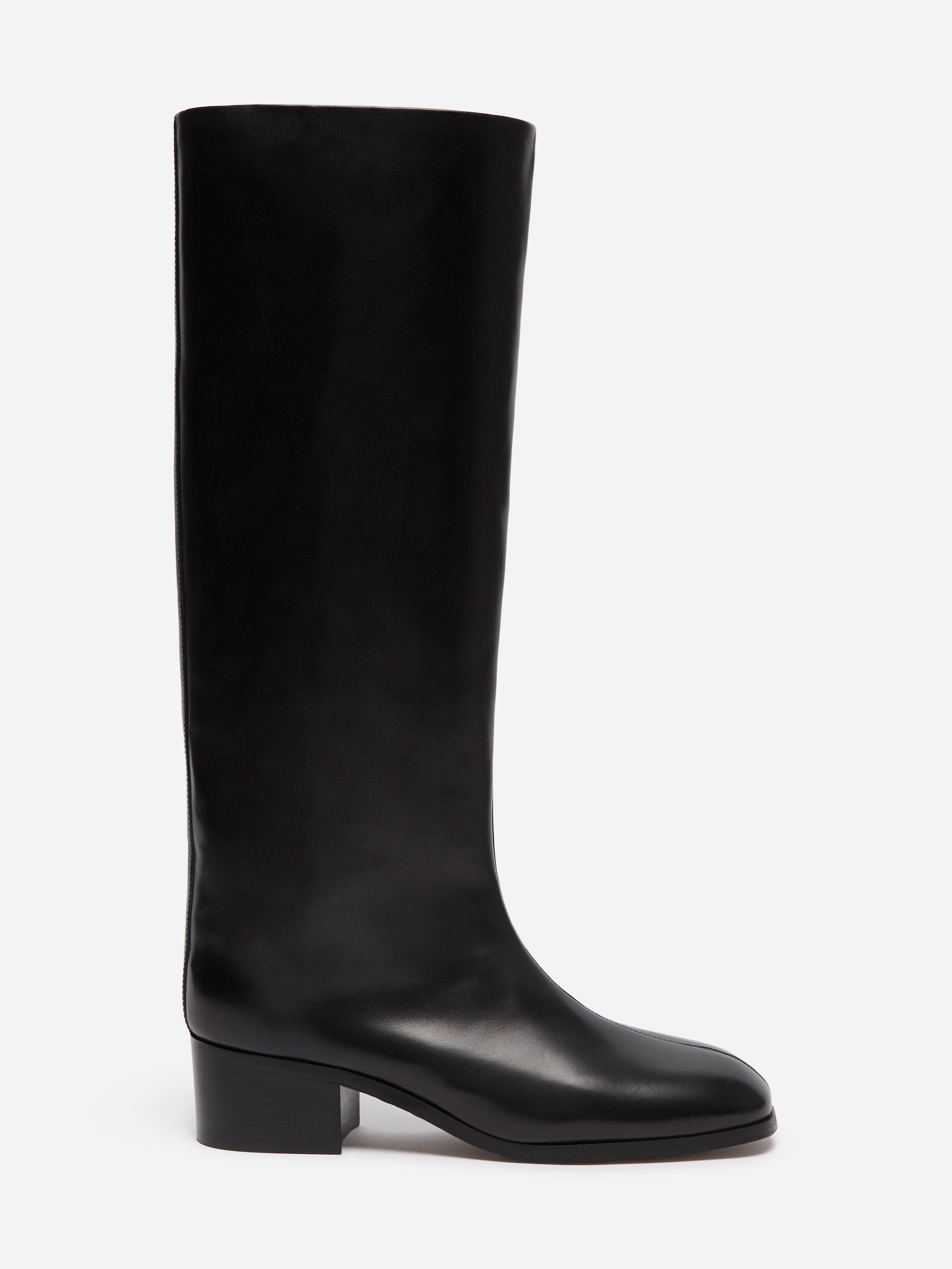 Knee-high Leather Boots-Black-21197
