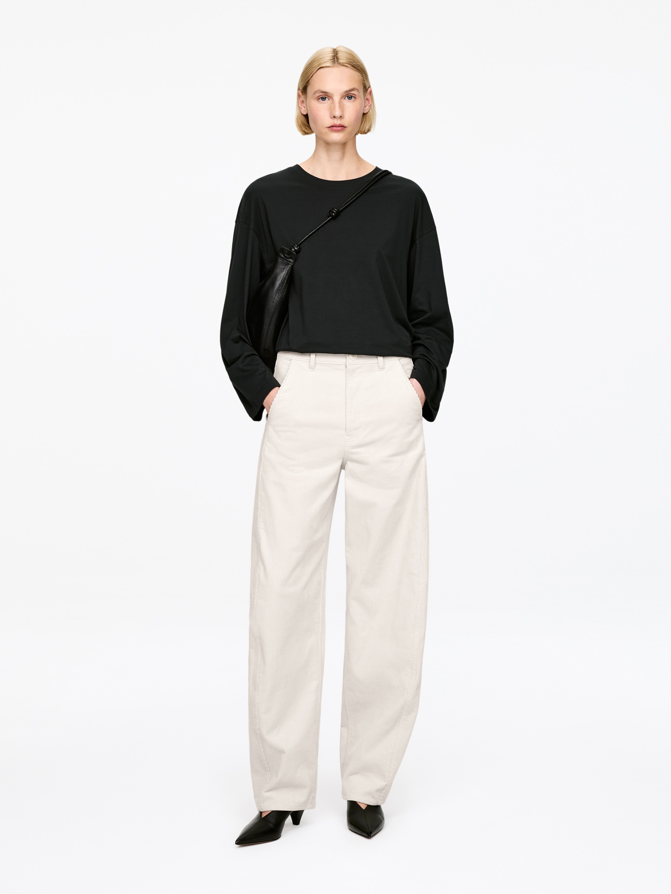 Sztruksowe spodnie typu barrel - Jasny beż/Ciemnobrązowy