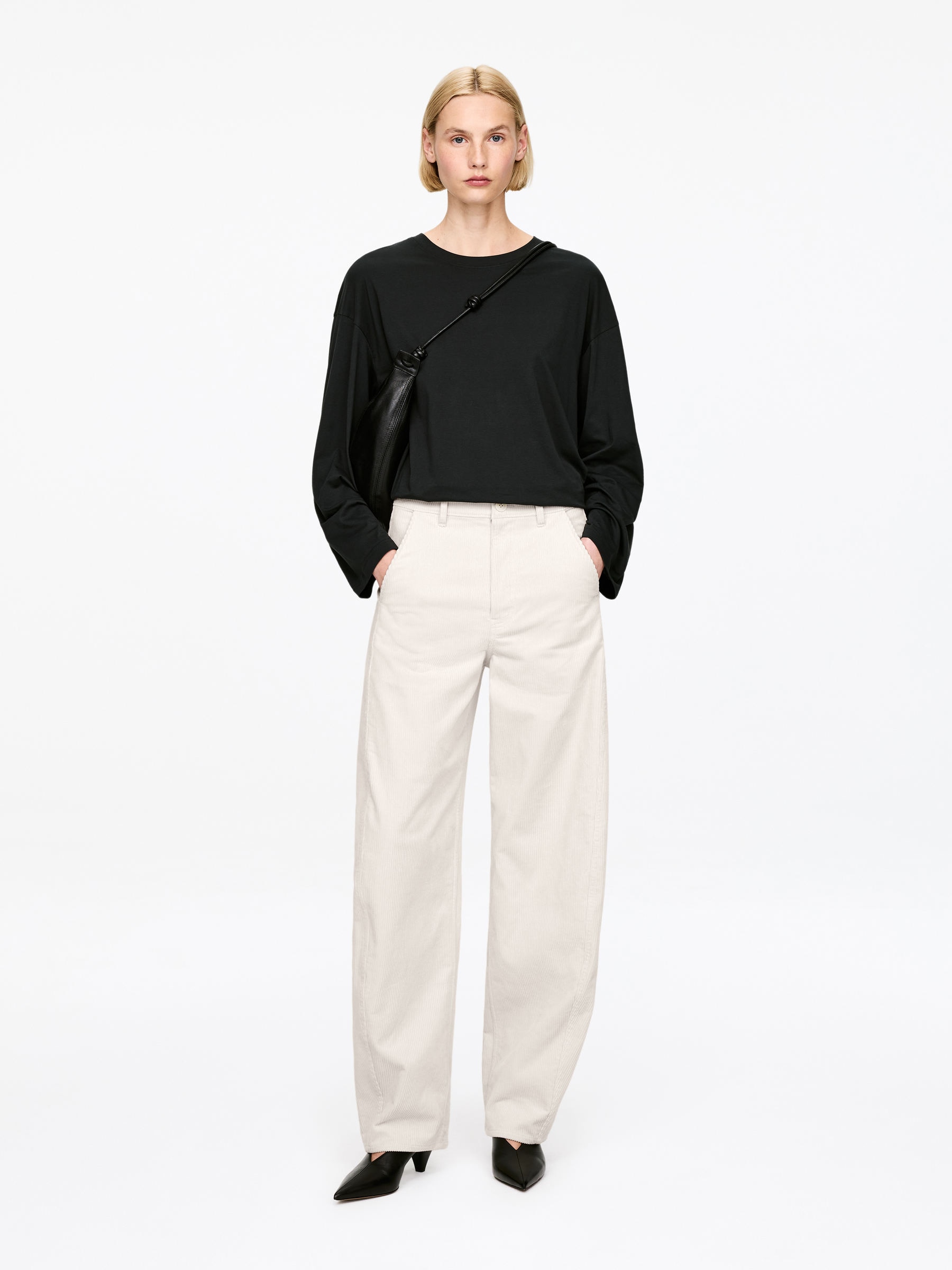 Barrel-Leg Corduroy Trousers-#D3CFC5-17843