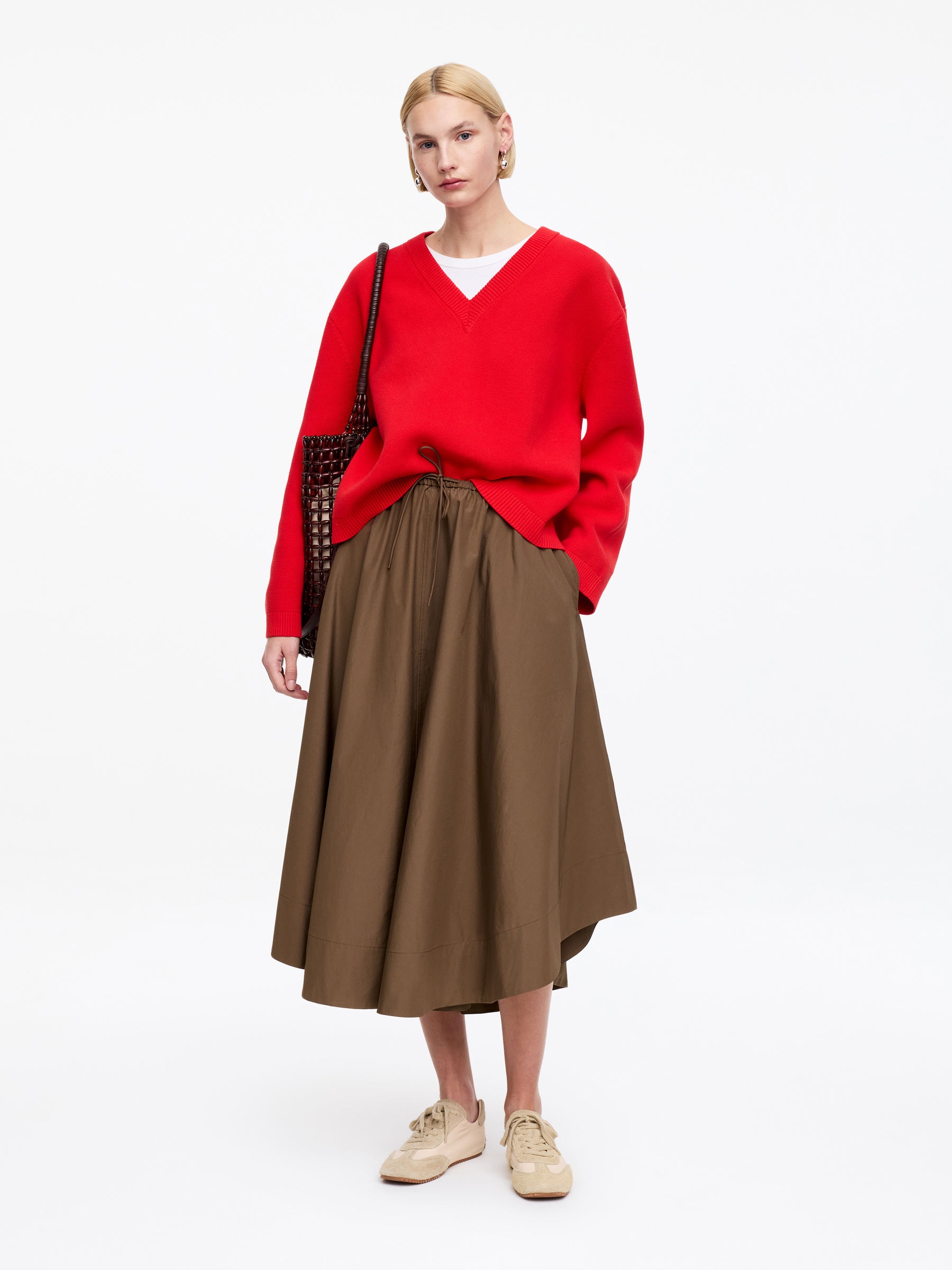 Wide Cotton Skirt - Brown - Regular fit - Women - StillMedia/Lookbook - 3