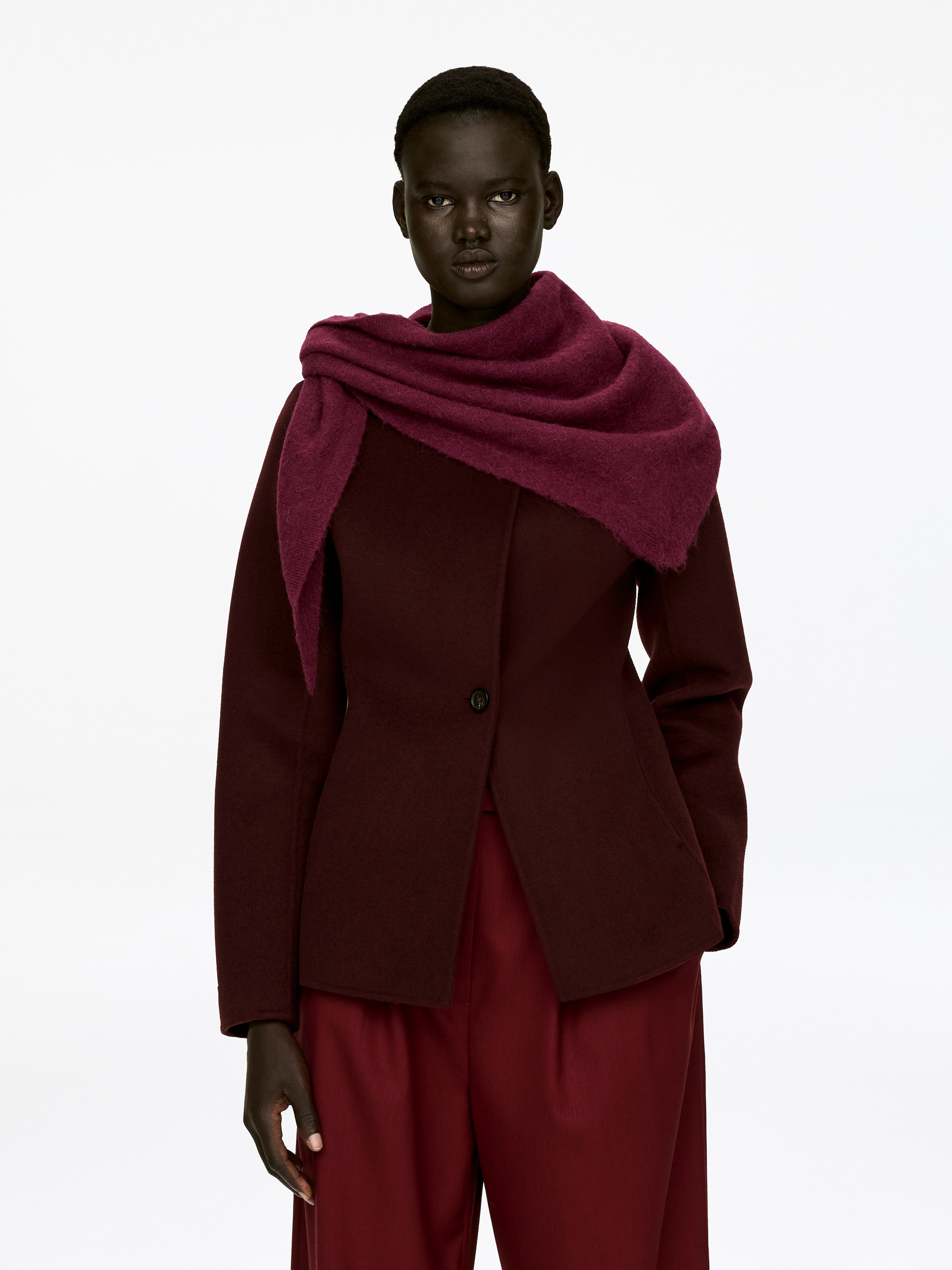 Lenço de mistura de lã e alpaca - Vermelho escuro/Preto