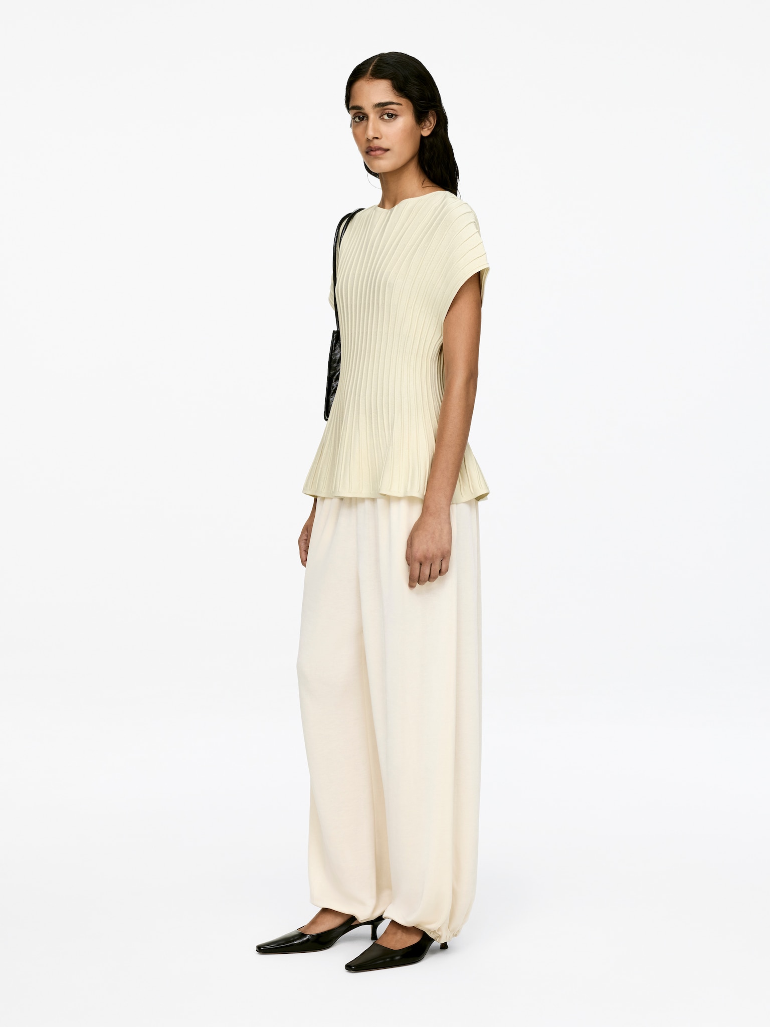 Haut péplum en maille fine - Blanc cassé - 5