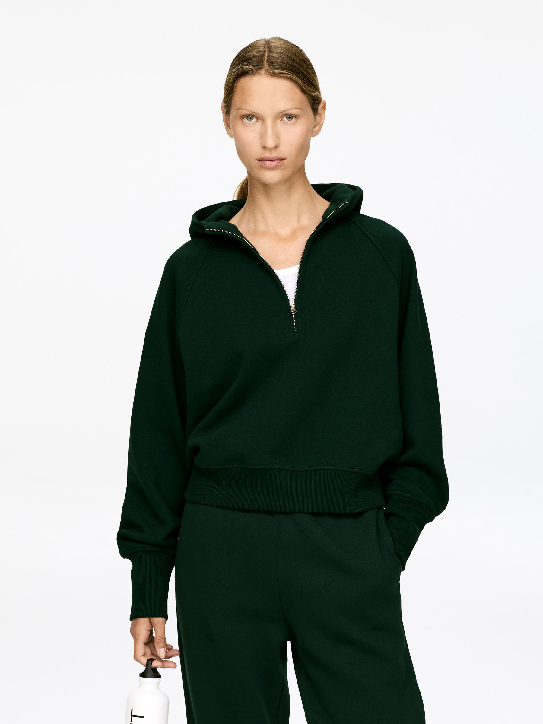 Half-Zip Hooded Sweatshirt-#384440-17380