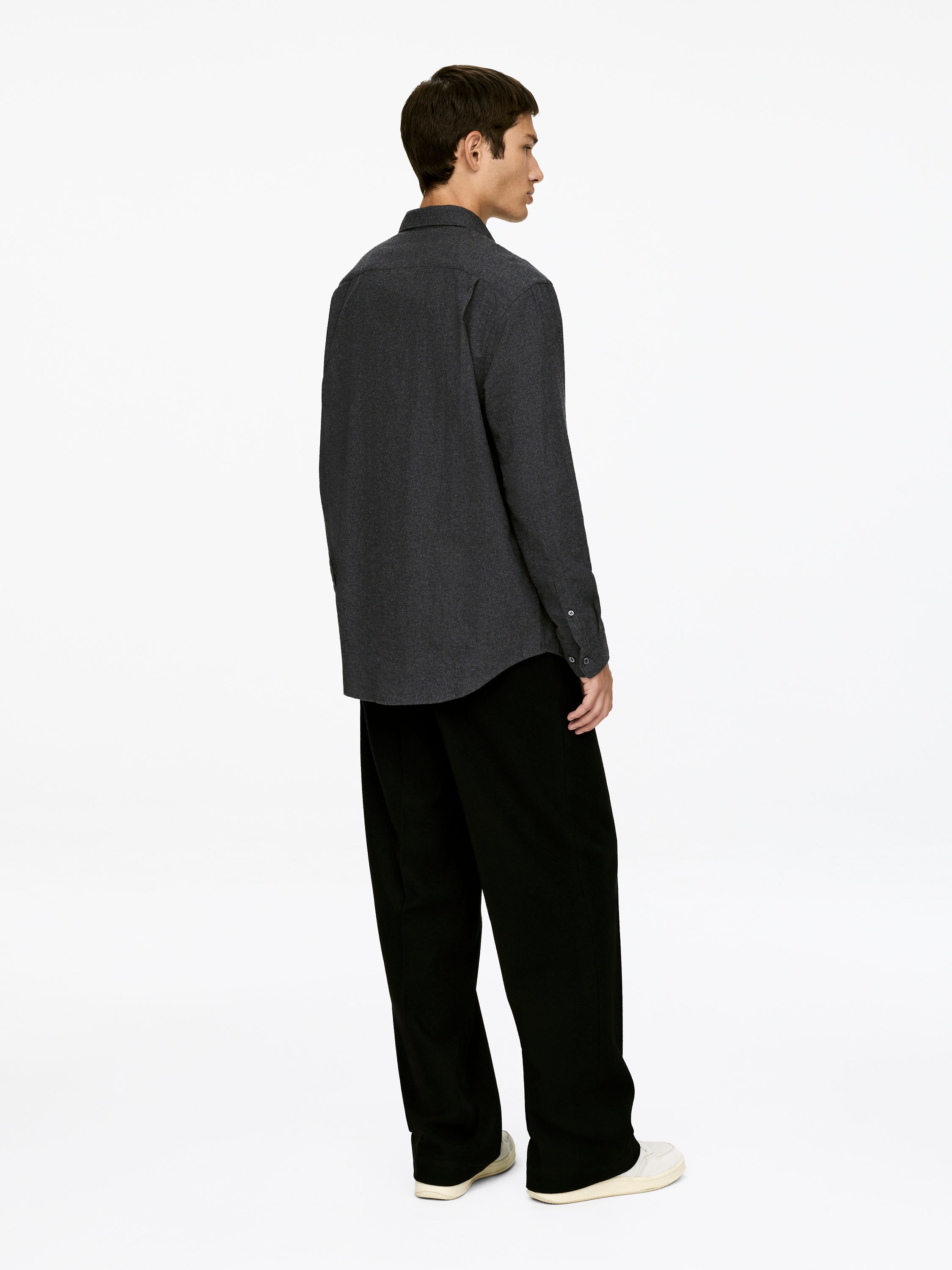 Flannel Shirt - Grey Melange - Relaxed fit - Men - StillMedia/Lookbook - 4