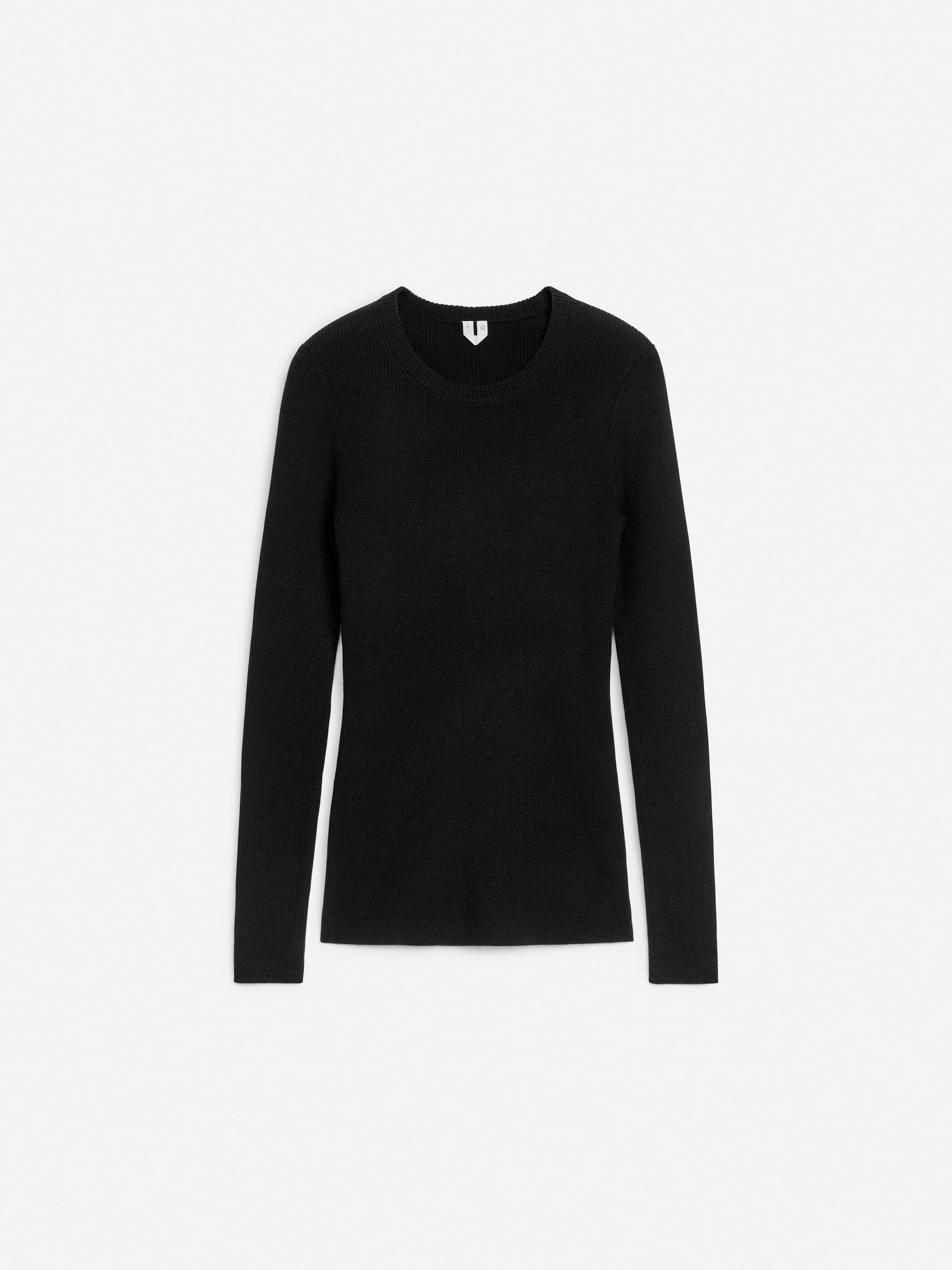 Top z wełny merynosów w prążki - Czarny/Ciemnobeżowy