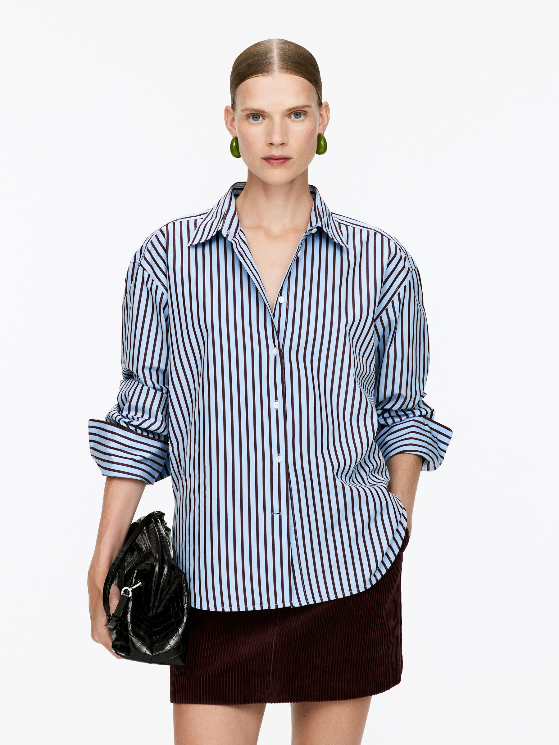 Cotton Poplin Shirt - Blue/Burgundy - Relaxed fit - Women - StillMedia/Lookbook - 4