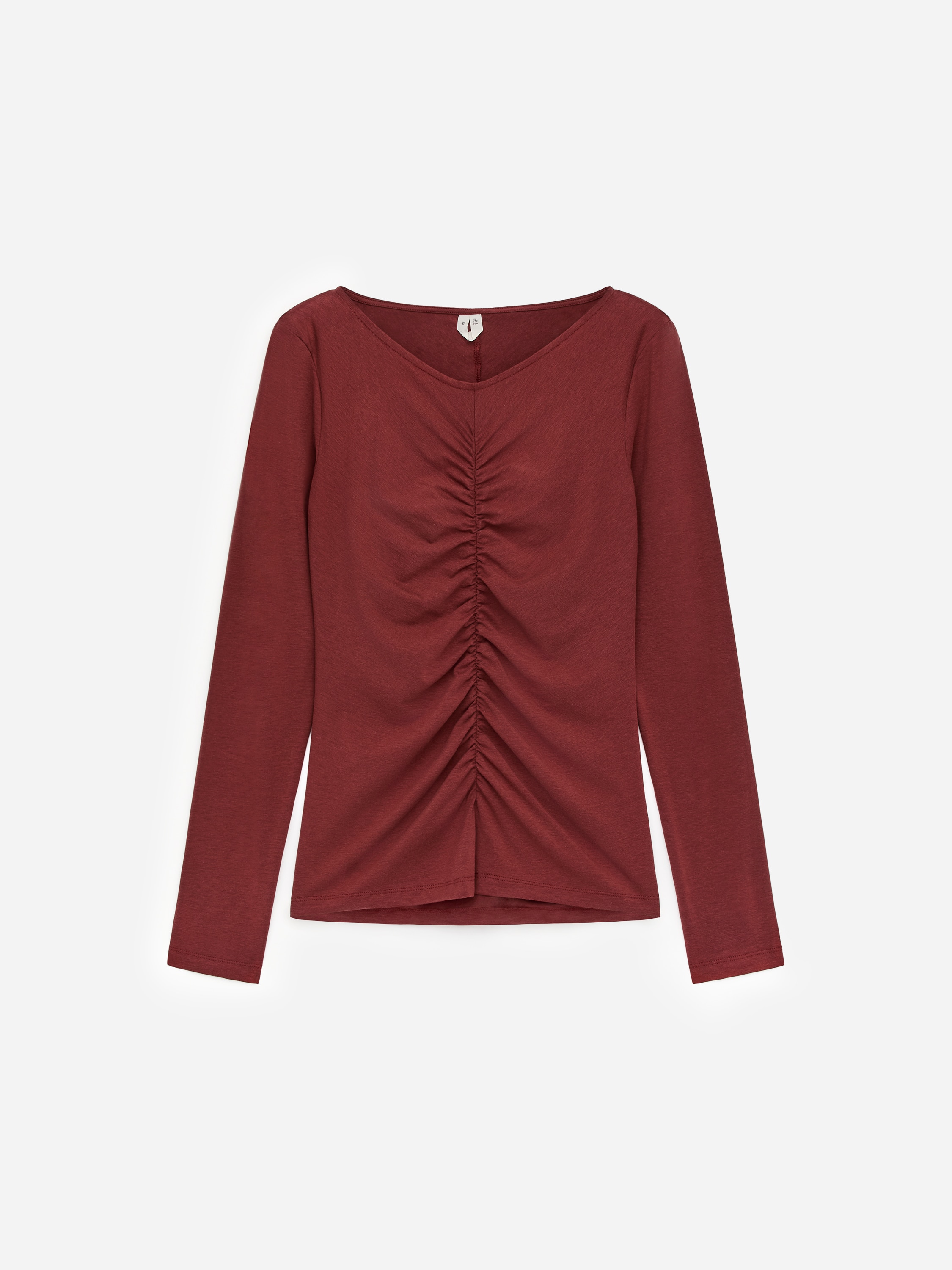 Gathered Top - Dark Red/Dark Brown