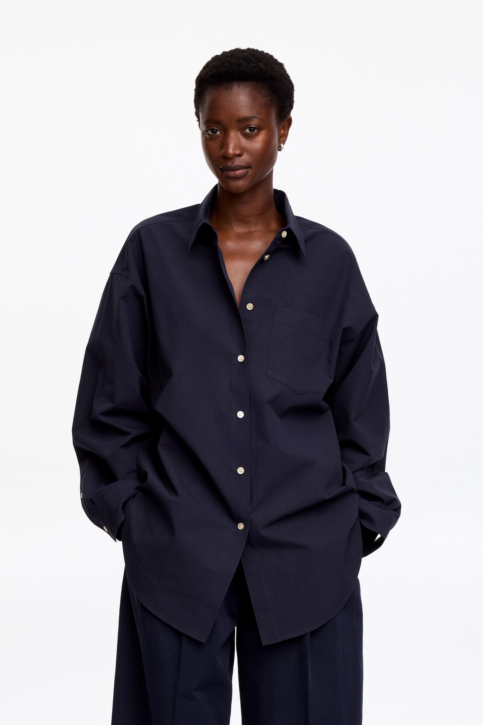 Chemise à manches chauve-souris - Bleu foncé/Camel - 1