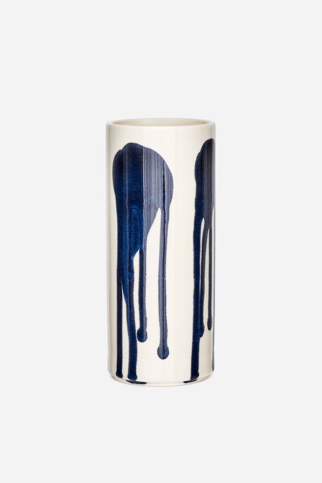 Jarrón de gres de 23 cm - Blanco/Azul/Amarillo/blanco/Azul brillante/Blanco/azul - 1