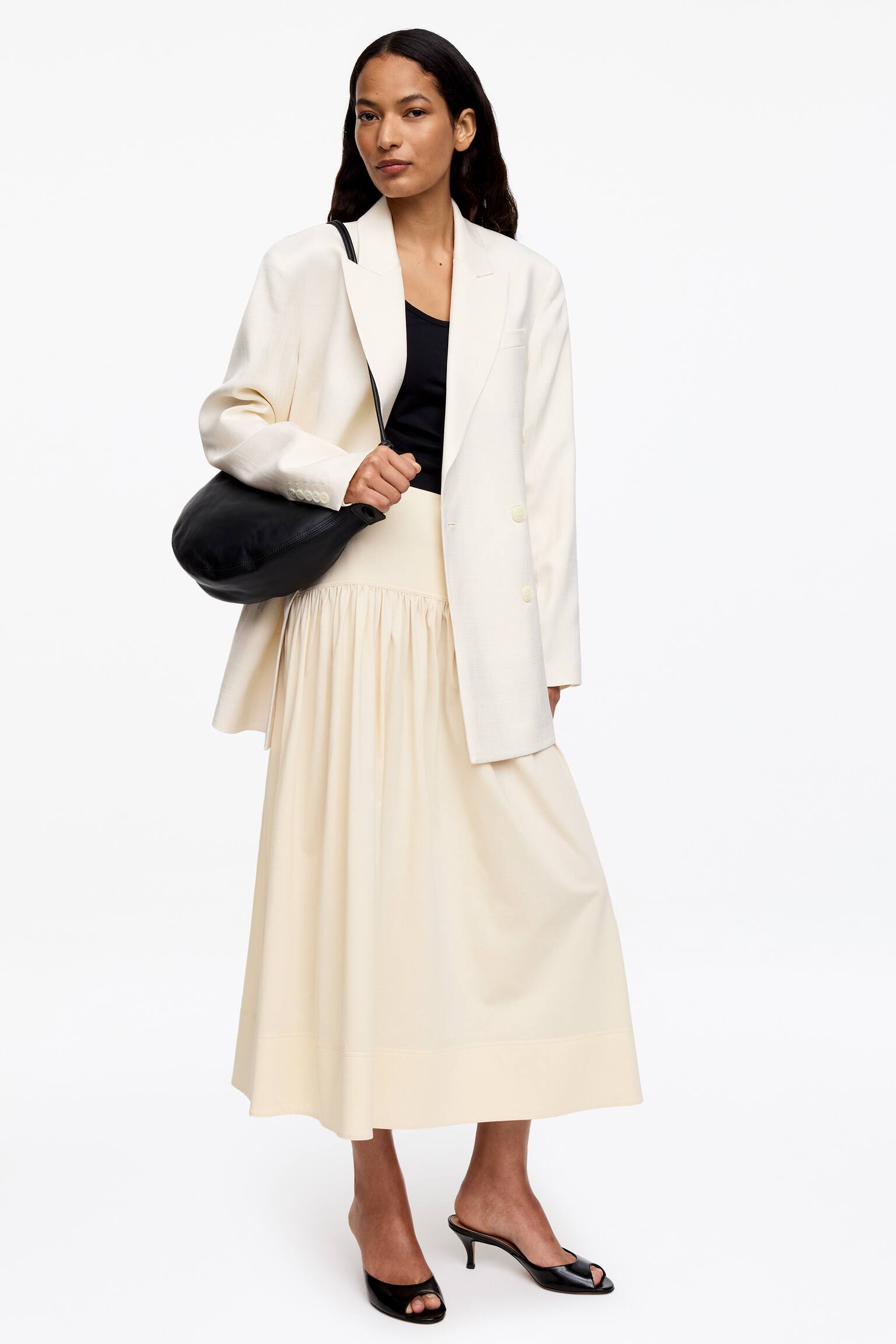 Trapezowa spódnica midi - Beżowy/Czarny - 3