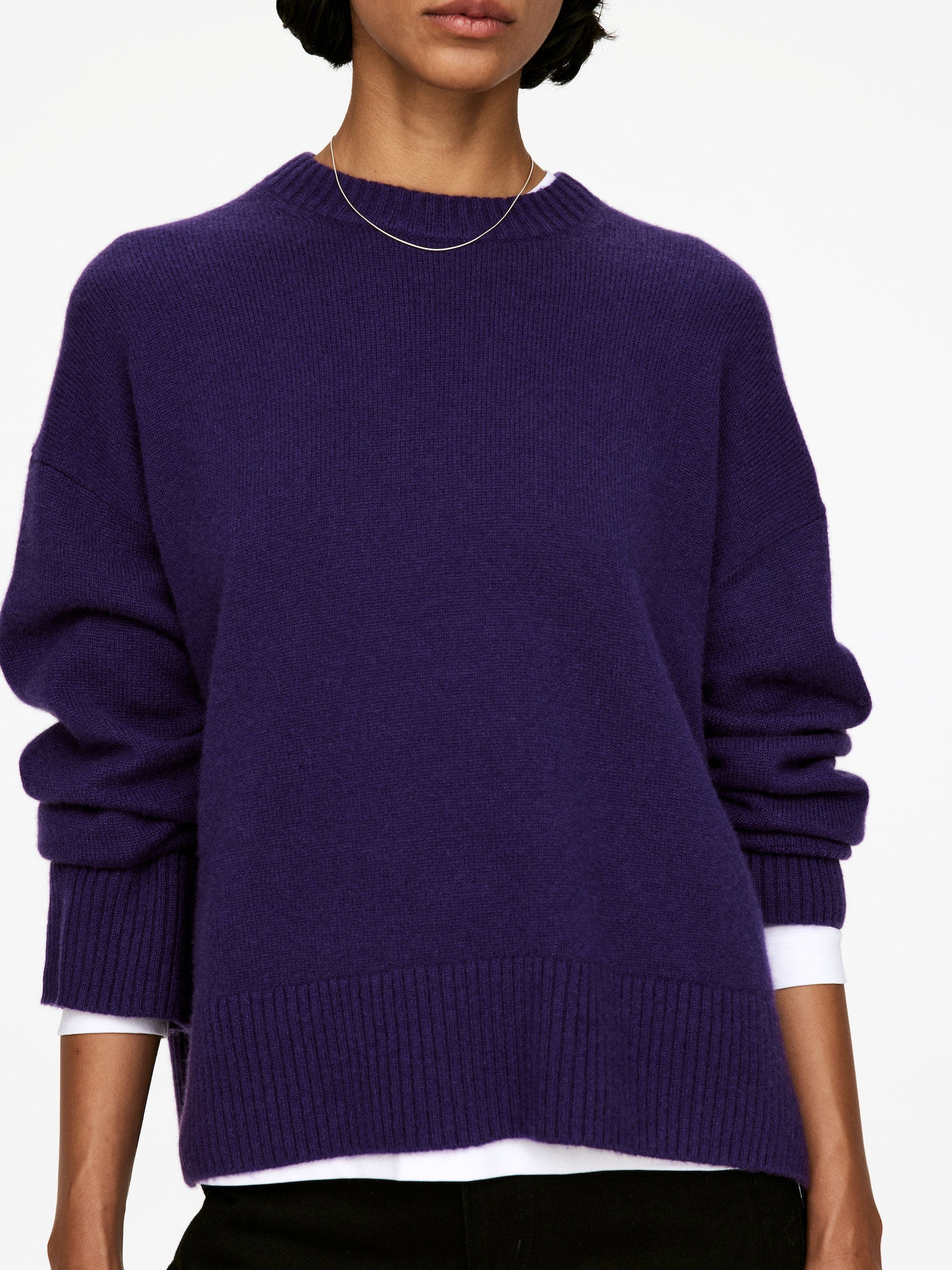 Oversized Pure Cashmere Jumper​ - Purple/Black - 4