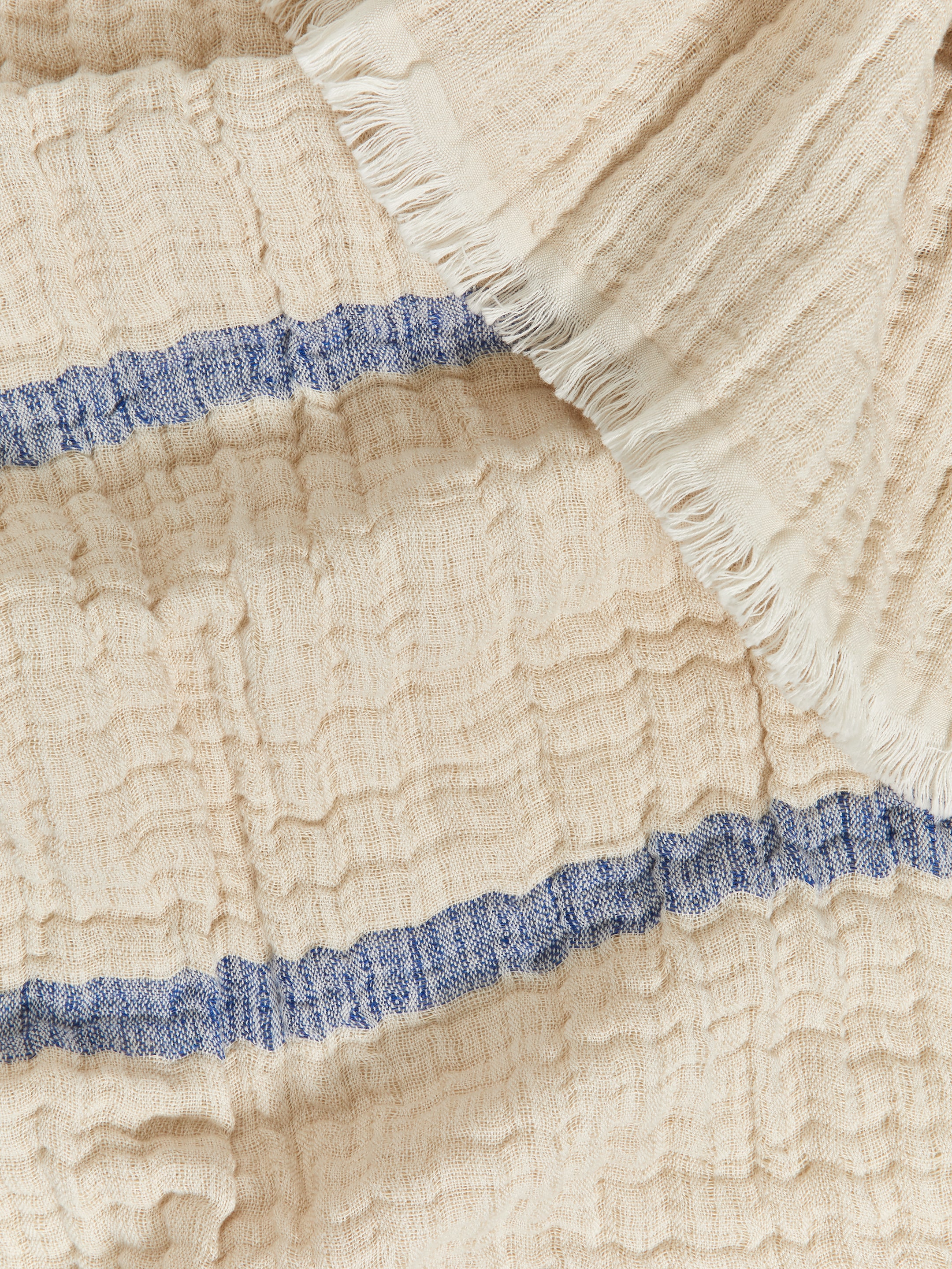 Näytä suurempi kuva: Rypytetty pellavasekoitehuopa - Beige/sininen - Home All | H&M FI 2