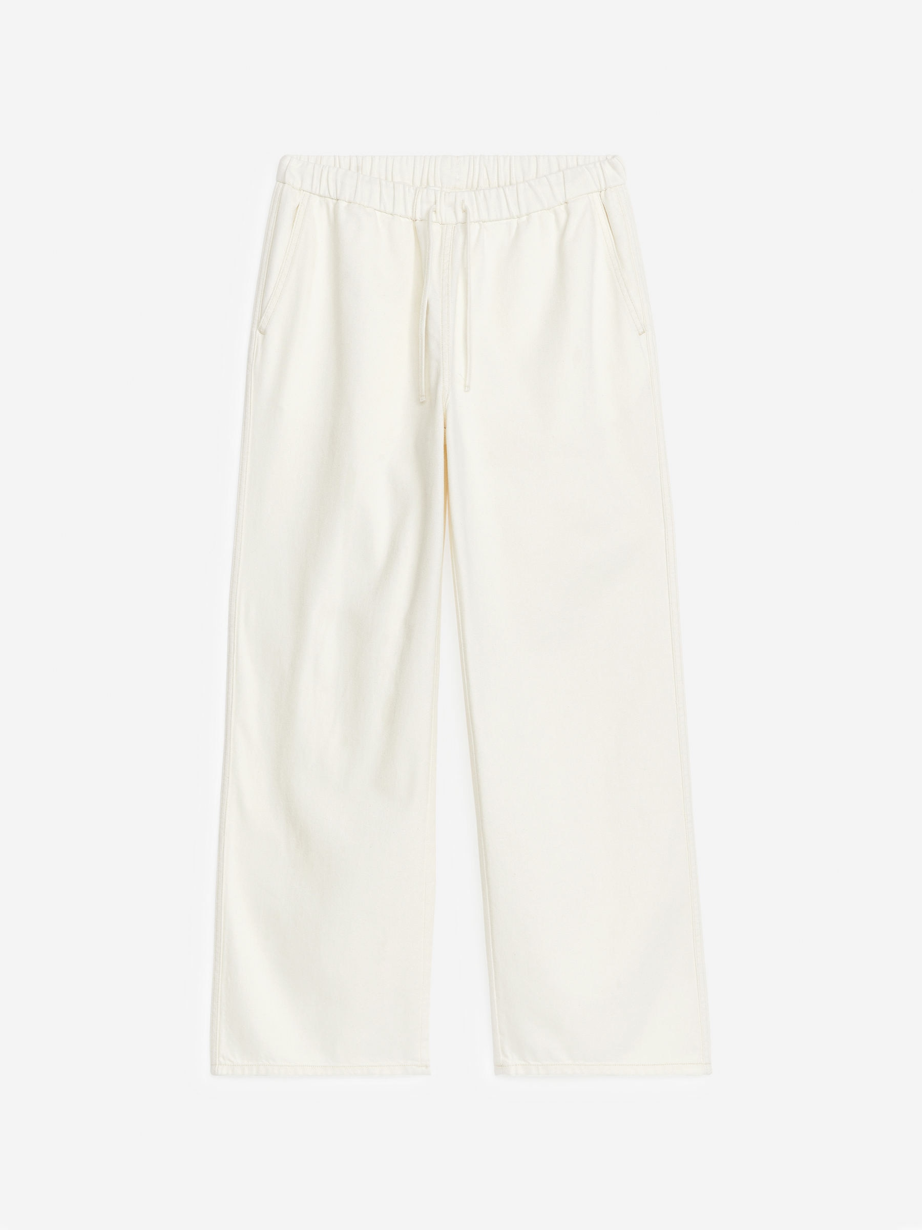 Drawstring Denim Trousers-White-7028