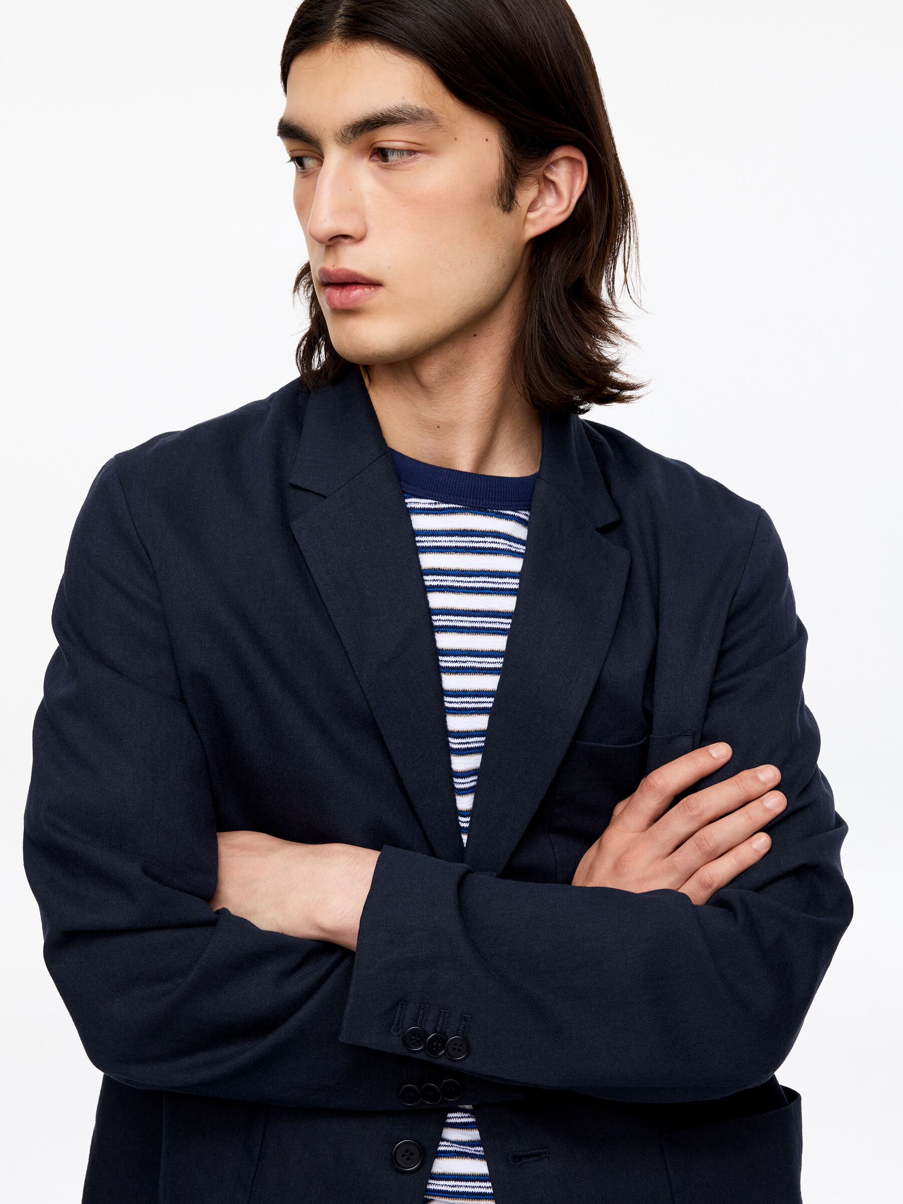 Linen Blend Blazer - Dark Blue - Regular fit - Men - StillMedia/Lookbook - 3