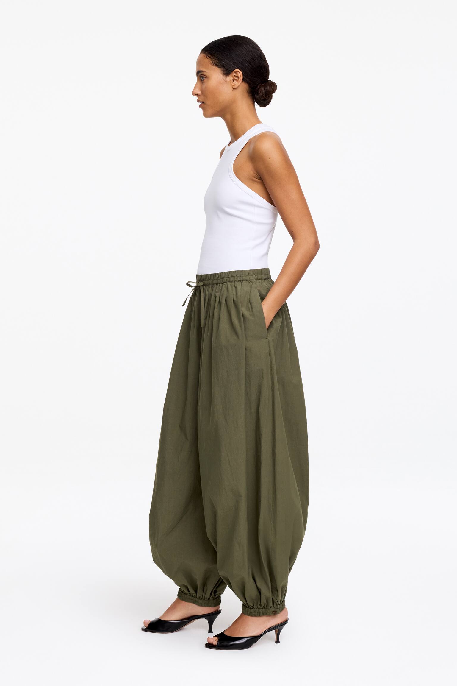 Pantaloni in cotone a palloncino - Verde kaki/Nero - 3