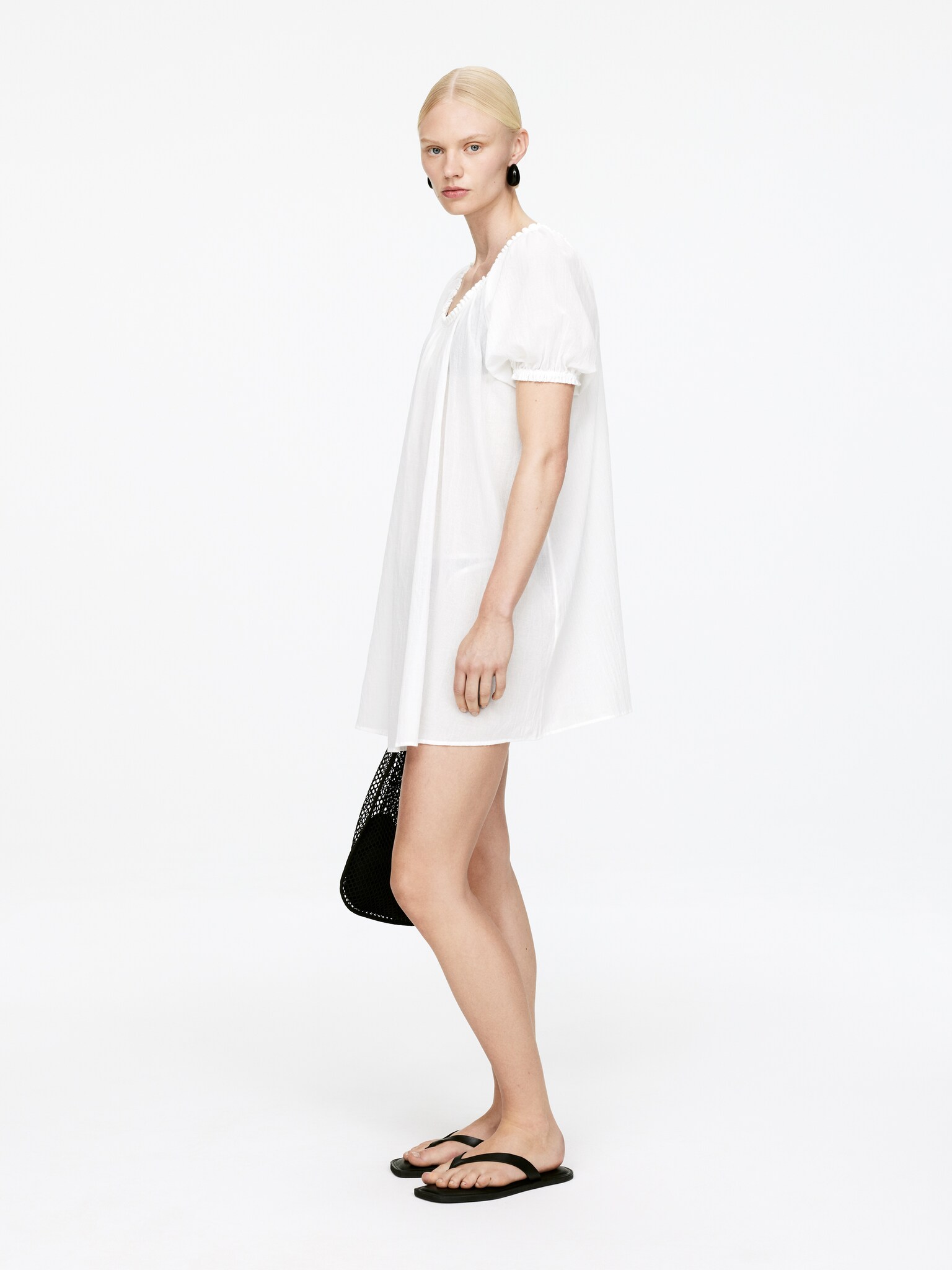 Robe de plage en voile de coton - Blanc cassé/Noir - 5