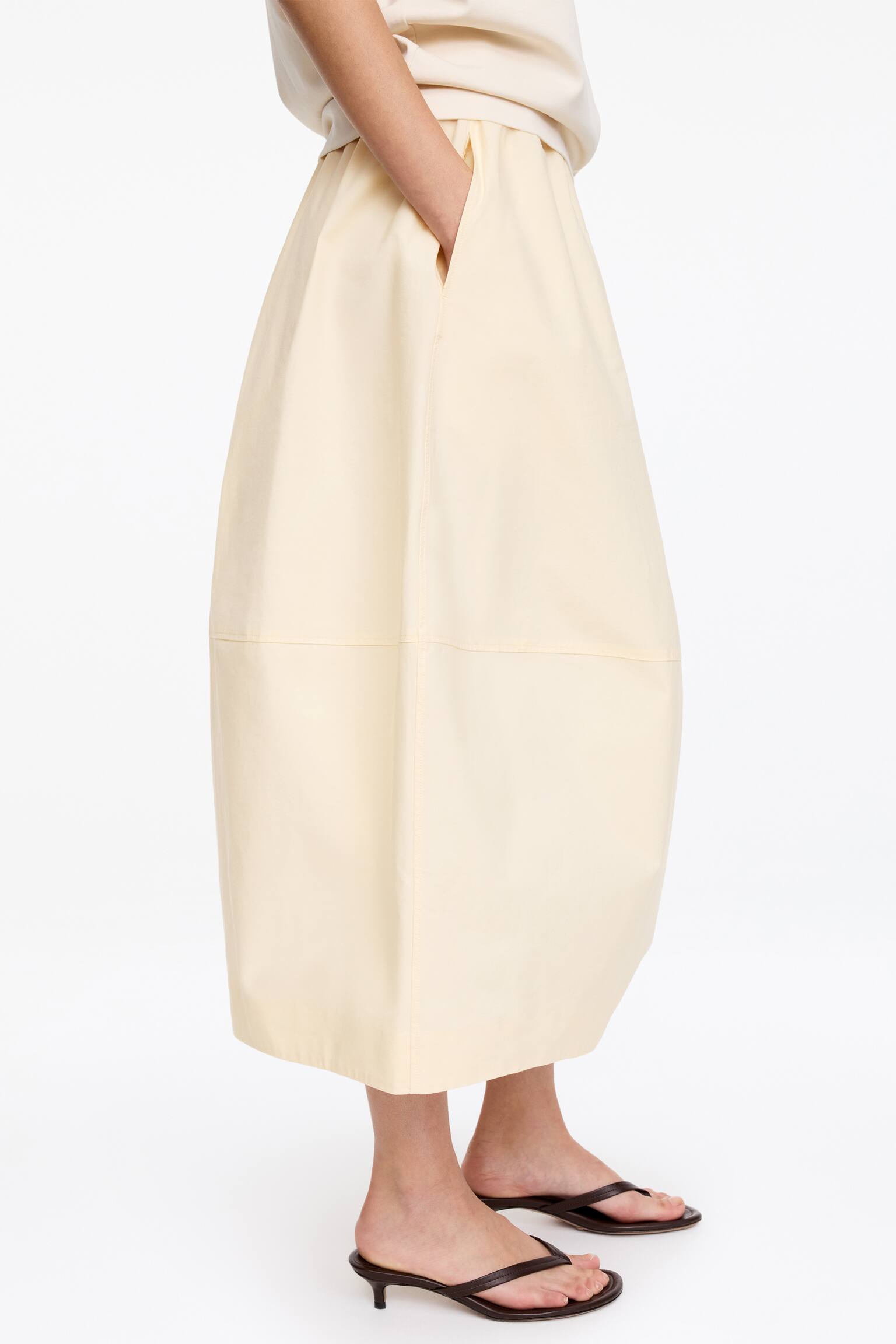 Midi-nederdel i bomuld - Lys beige/Mørkebrun - 5