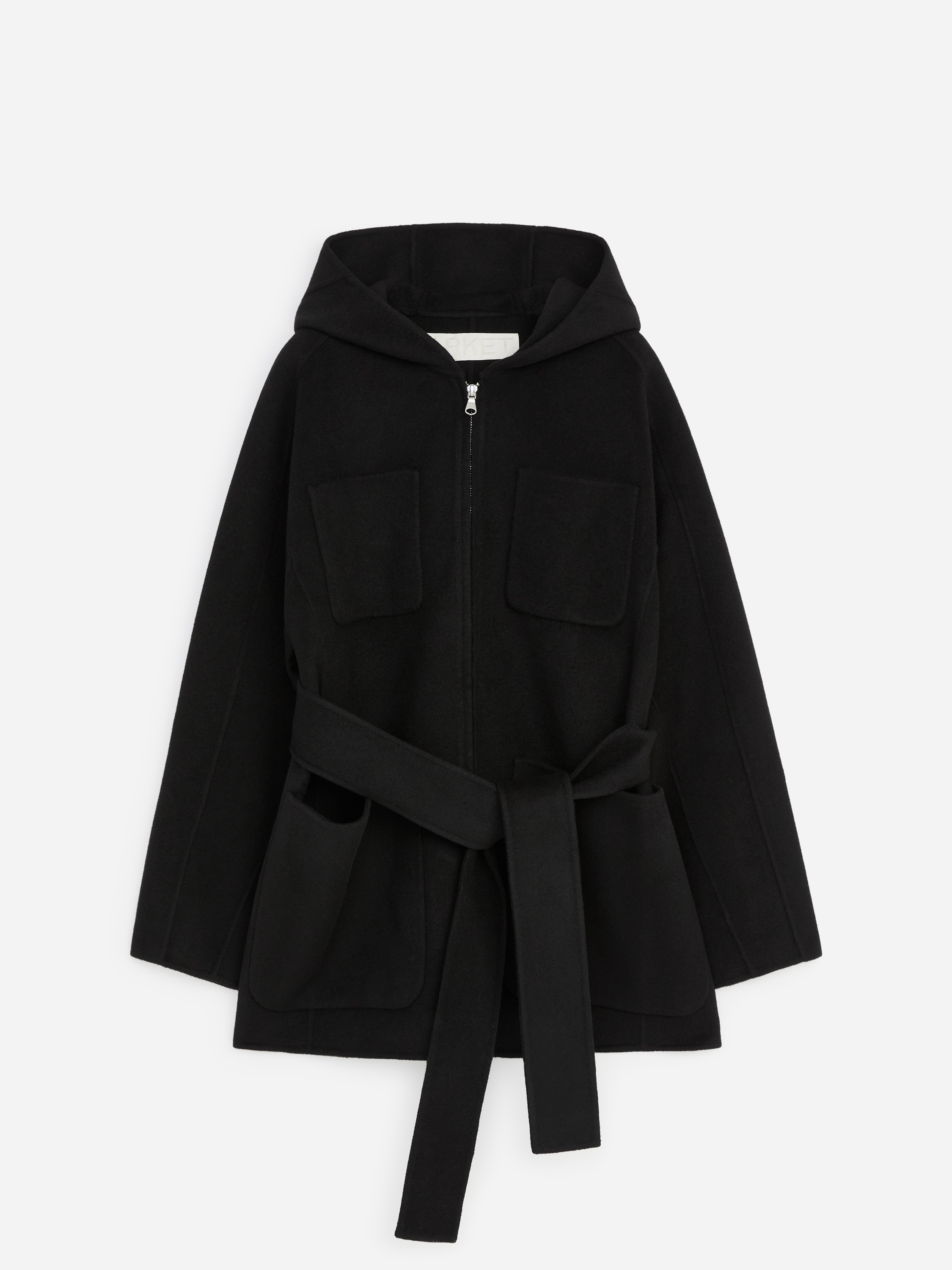 Cappotto in tessuto doppiato con cappuccio - Nero