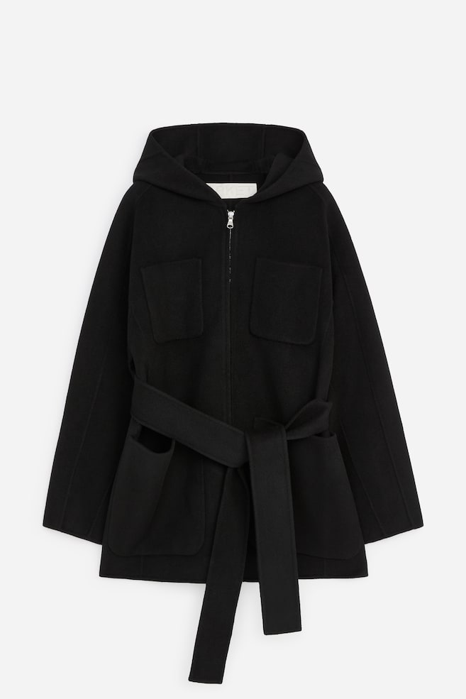 Hooded Doublé Coat - Black - 1