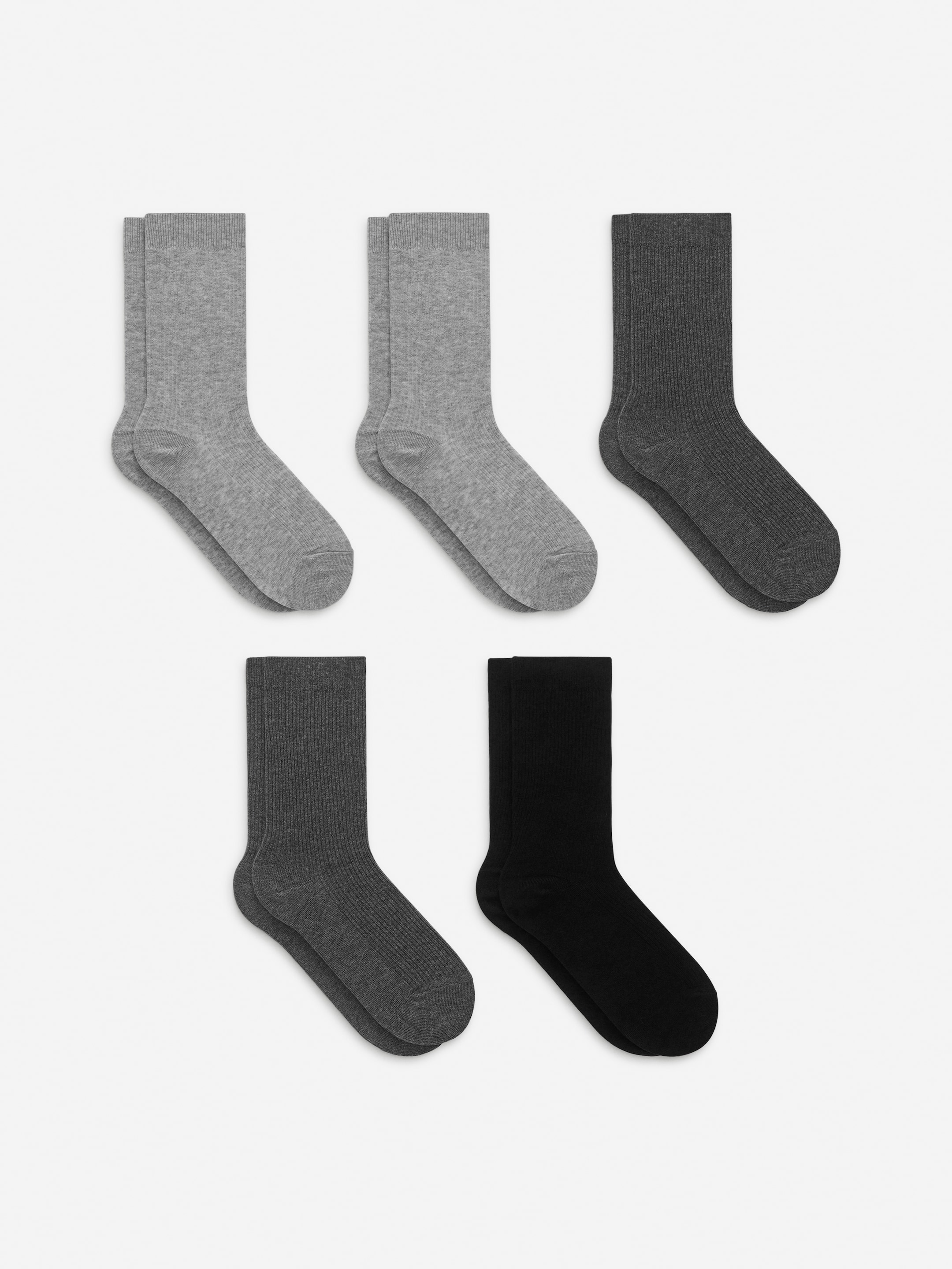 Ribbade bomullstrumpor, 5-pack - Ljusgrå/Mörkgrå/Svart - Women - StillMedia/DescriptiveStillLife - 3