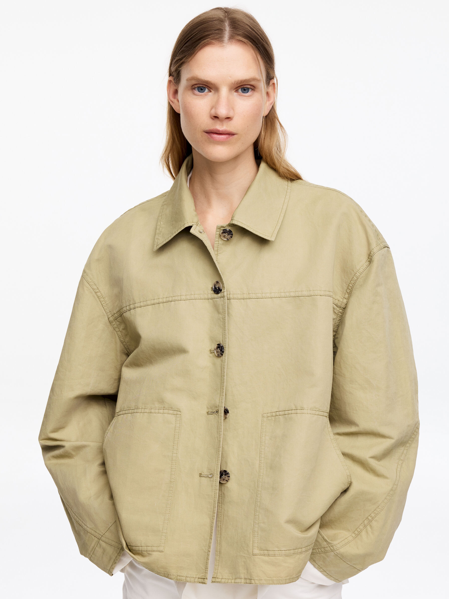 Linen-Cotton Overshirt - Beige - Loose fit - Women - StillMedia/Lookbook - 3