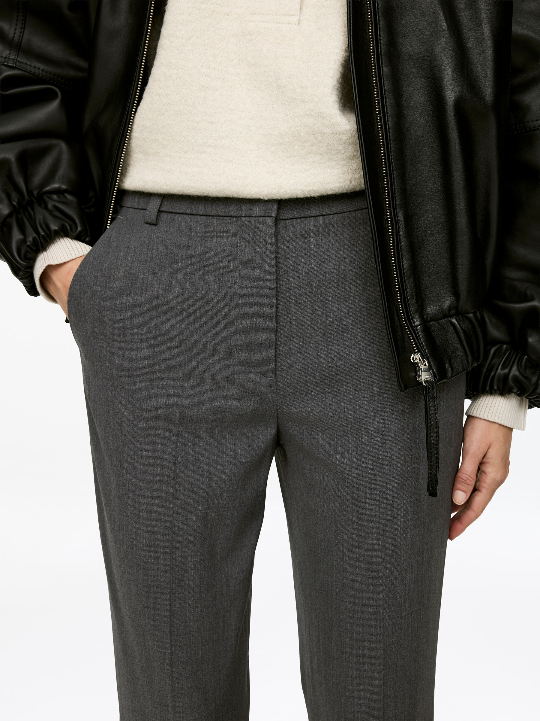 Skräddad byxa i ullblandning - Mörkgråmelerad - Slim fit - Women - StillMedia/Lookbook - 10