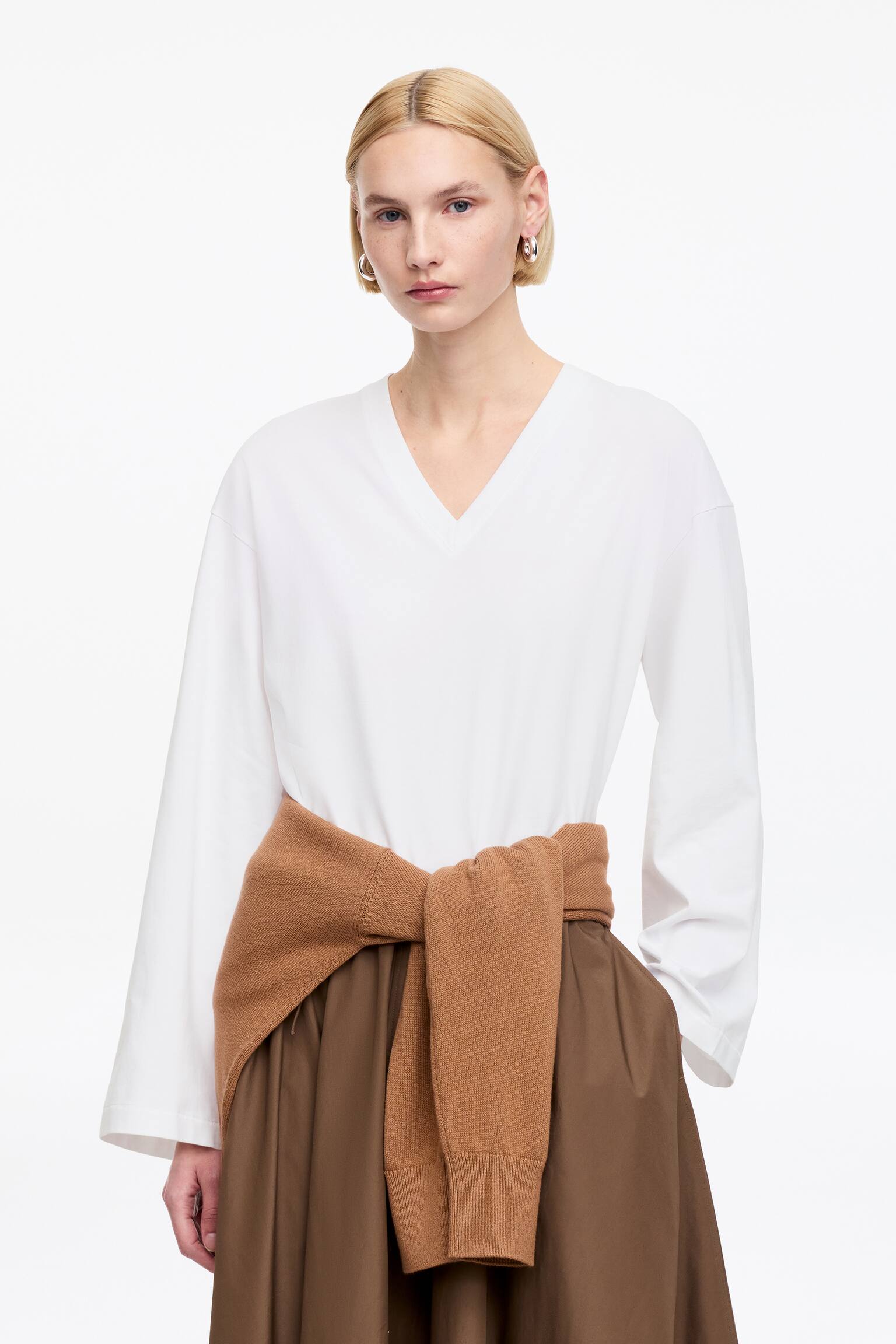 T-shirt met V-hals - Wit/Lichtroze/Zwart - 1