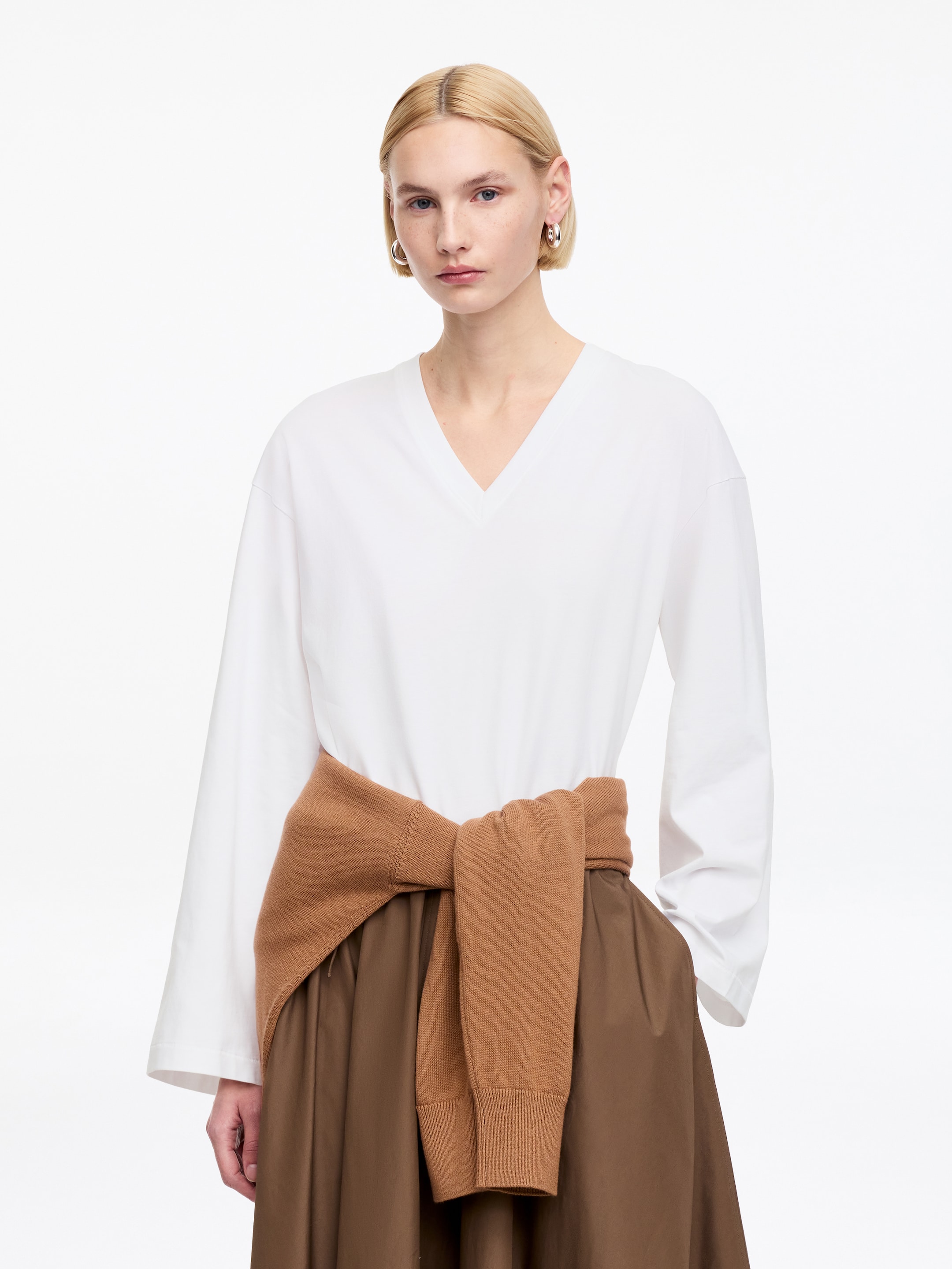 Relaxed V-Neck T-Shirt-#ffffff-18118