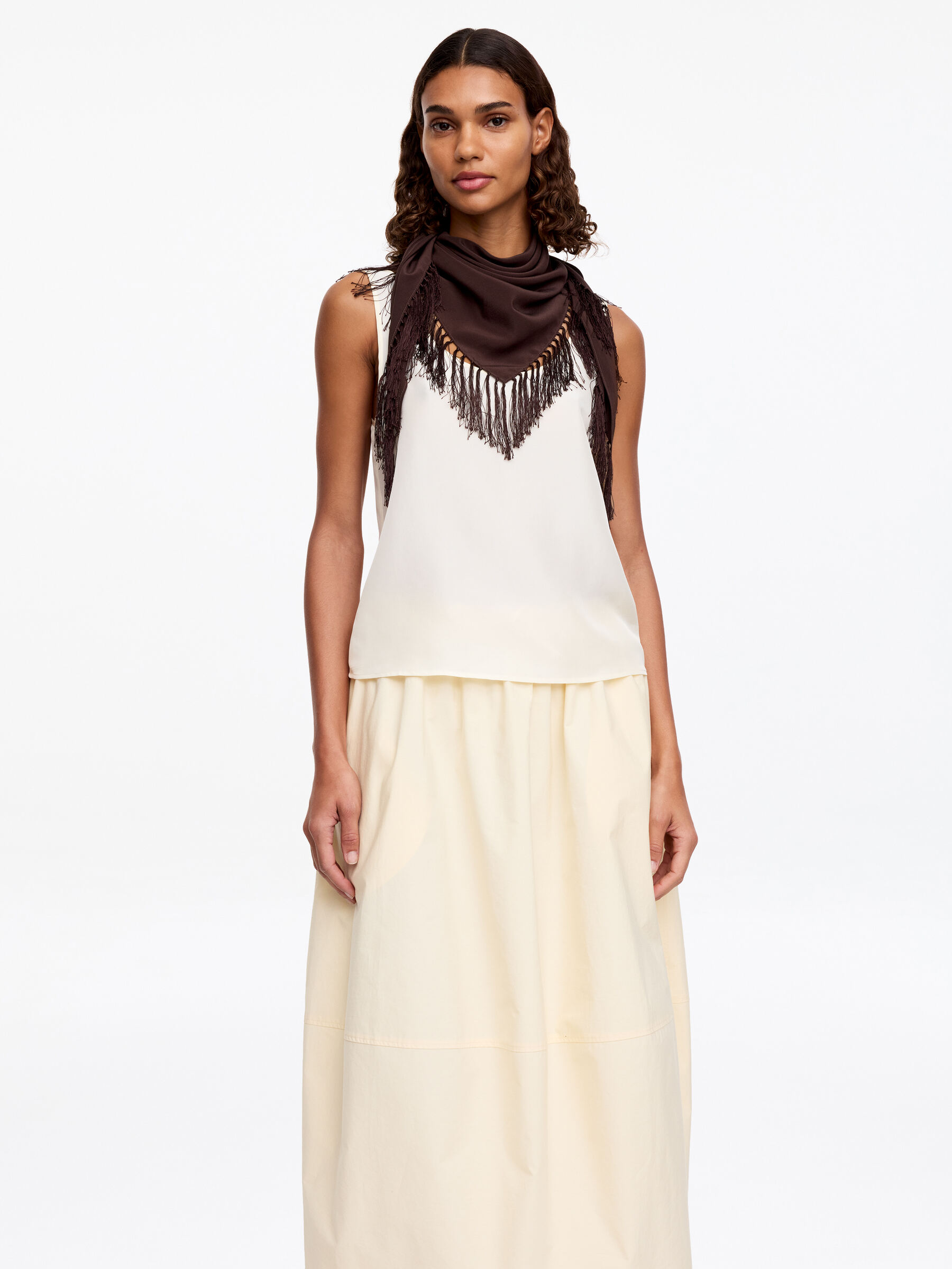 Silk Fringe Scarf - Brown - Women - StillMedia/Lookbook - 5