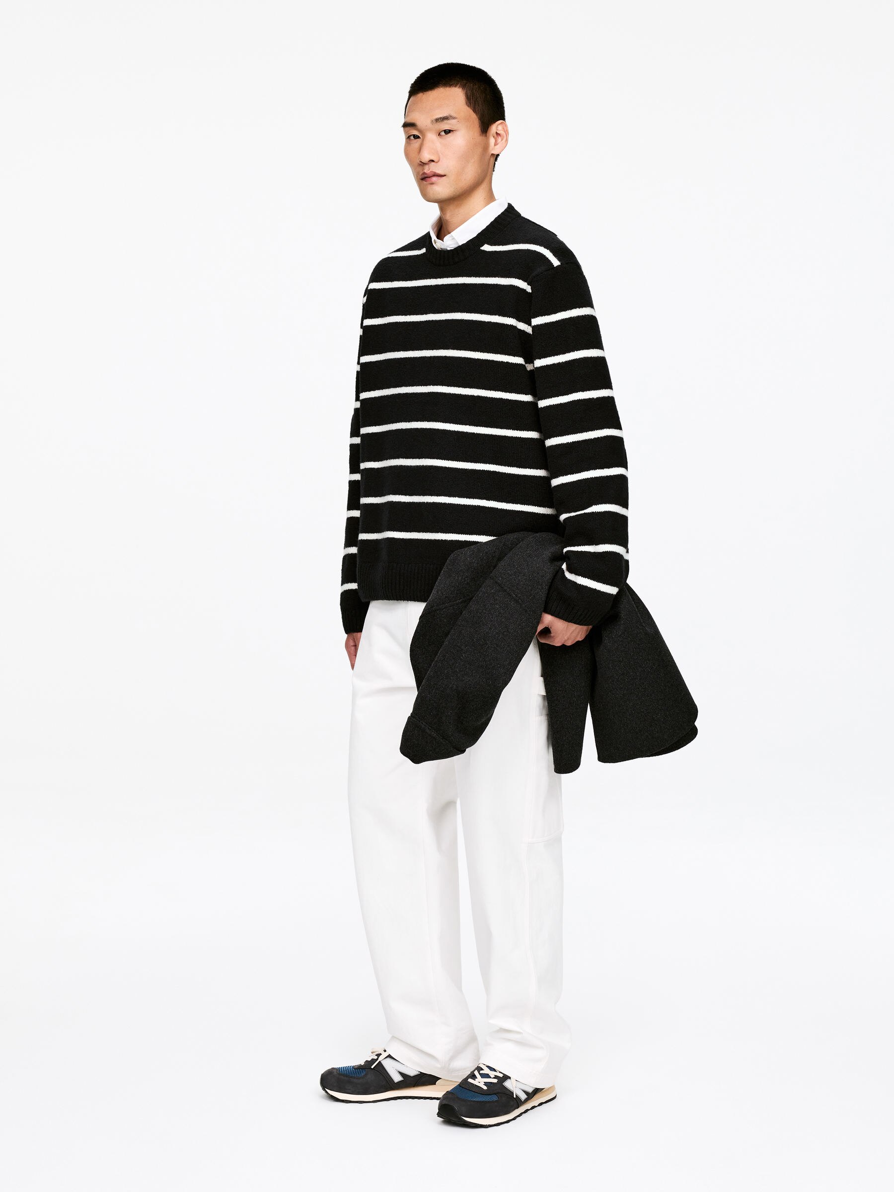 Relaxed Cotton Blend Jumper - Black/White - Relaxed fit - Men - StillMedia/Lookbook - 4