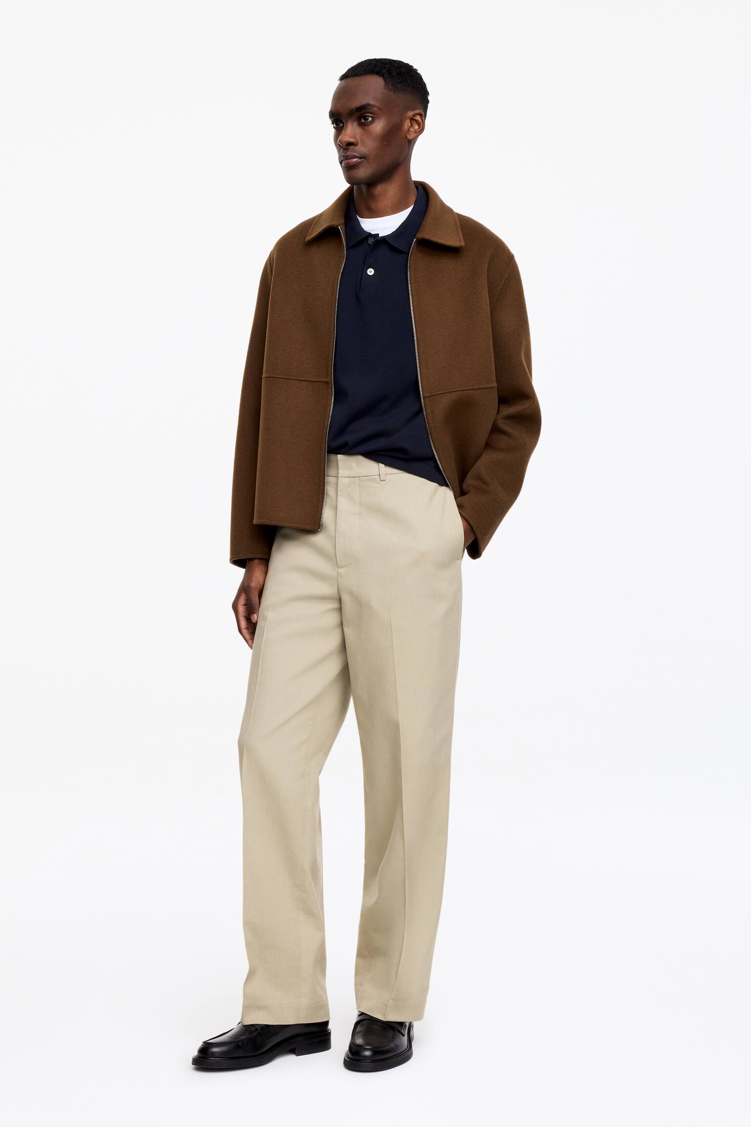 Fijngebreid poloshirt - Donkerblauw/Taupe - 4