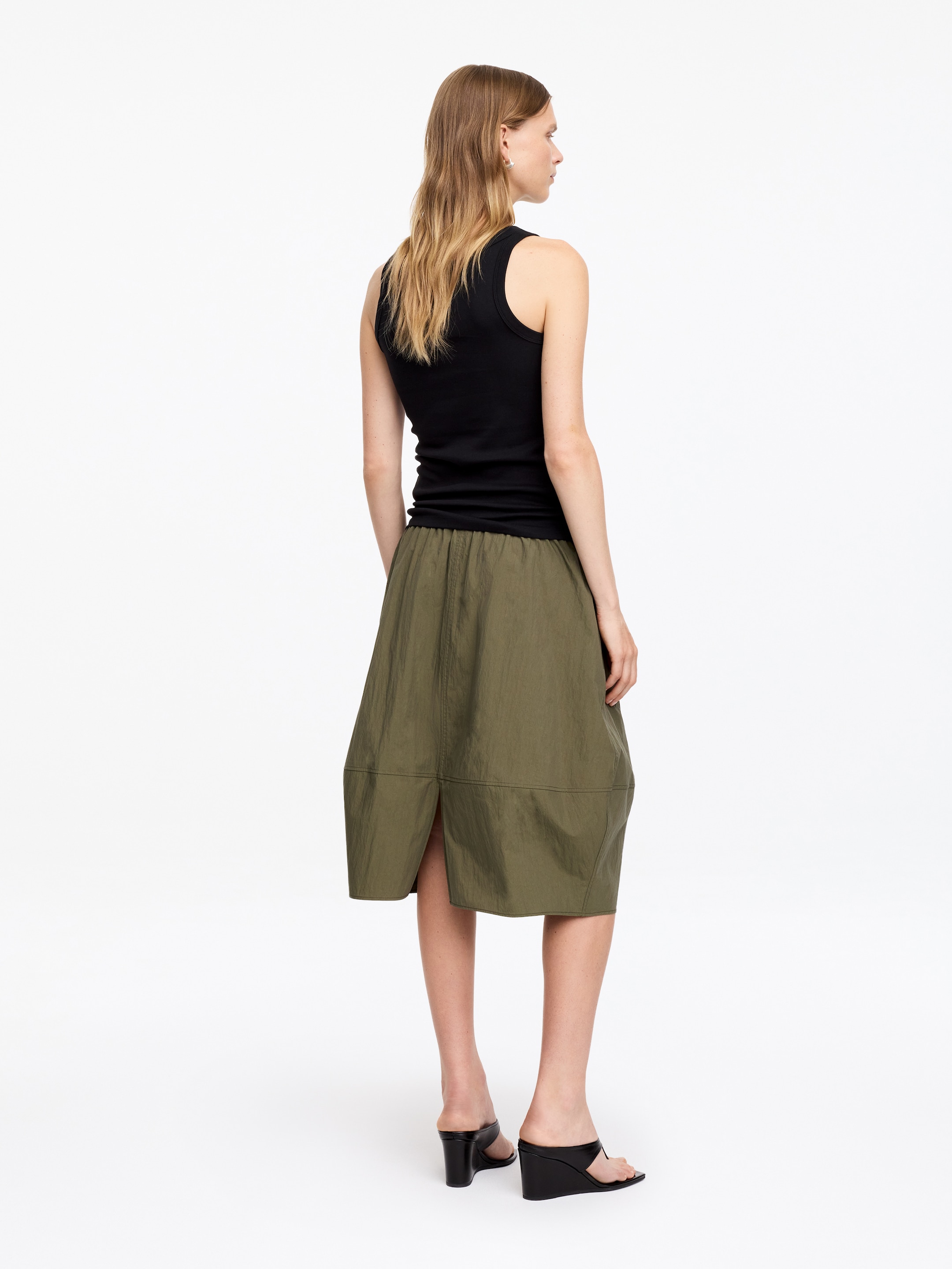 Jupe cocon mi-longue - Vert kaki foncé - Regular fit - Femme - StillMedia/Lookbook - 4